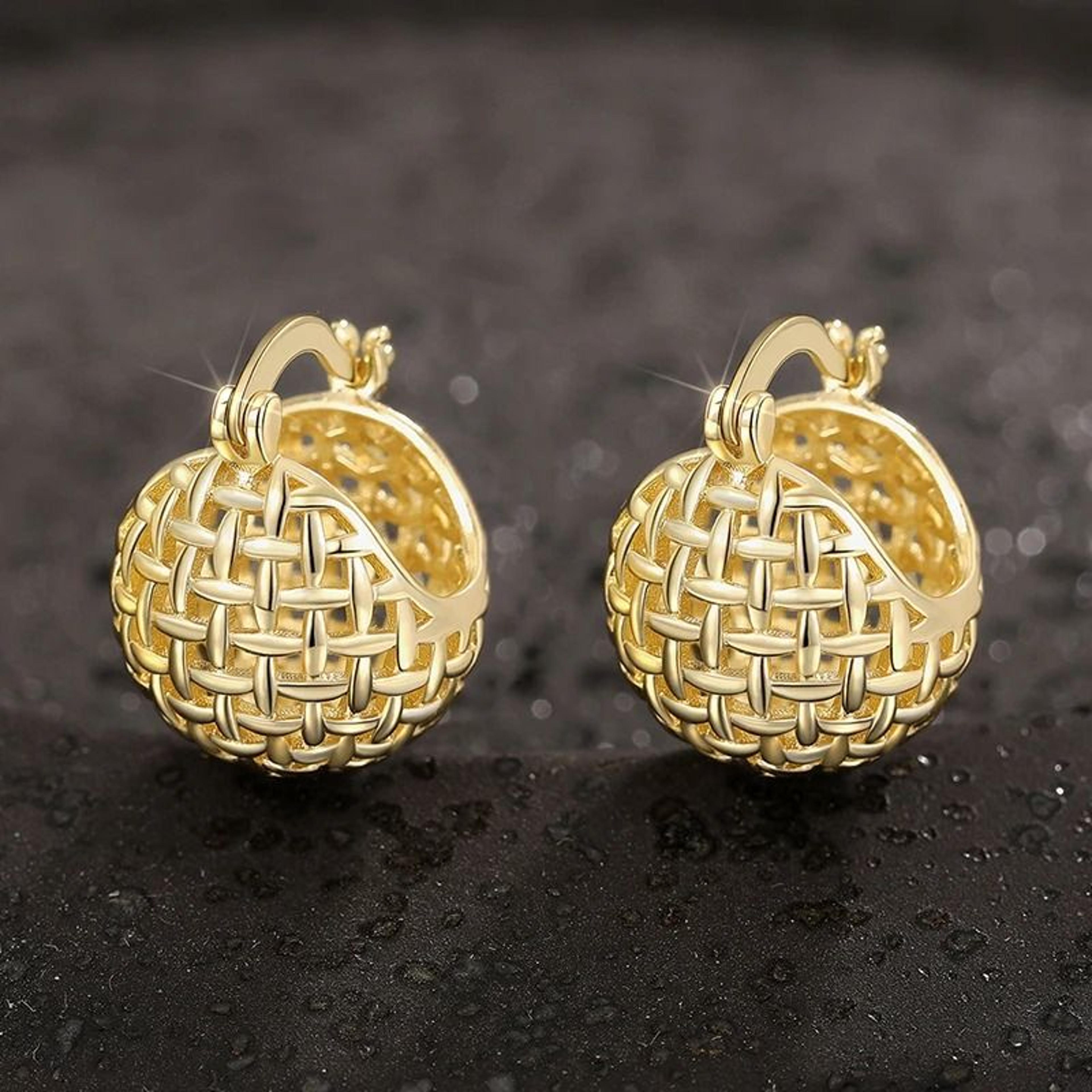 ball design hoop earrings gold silver metal trendy earrings for women