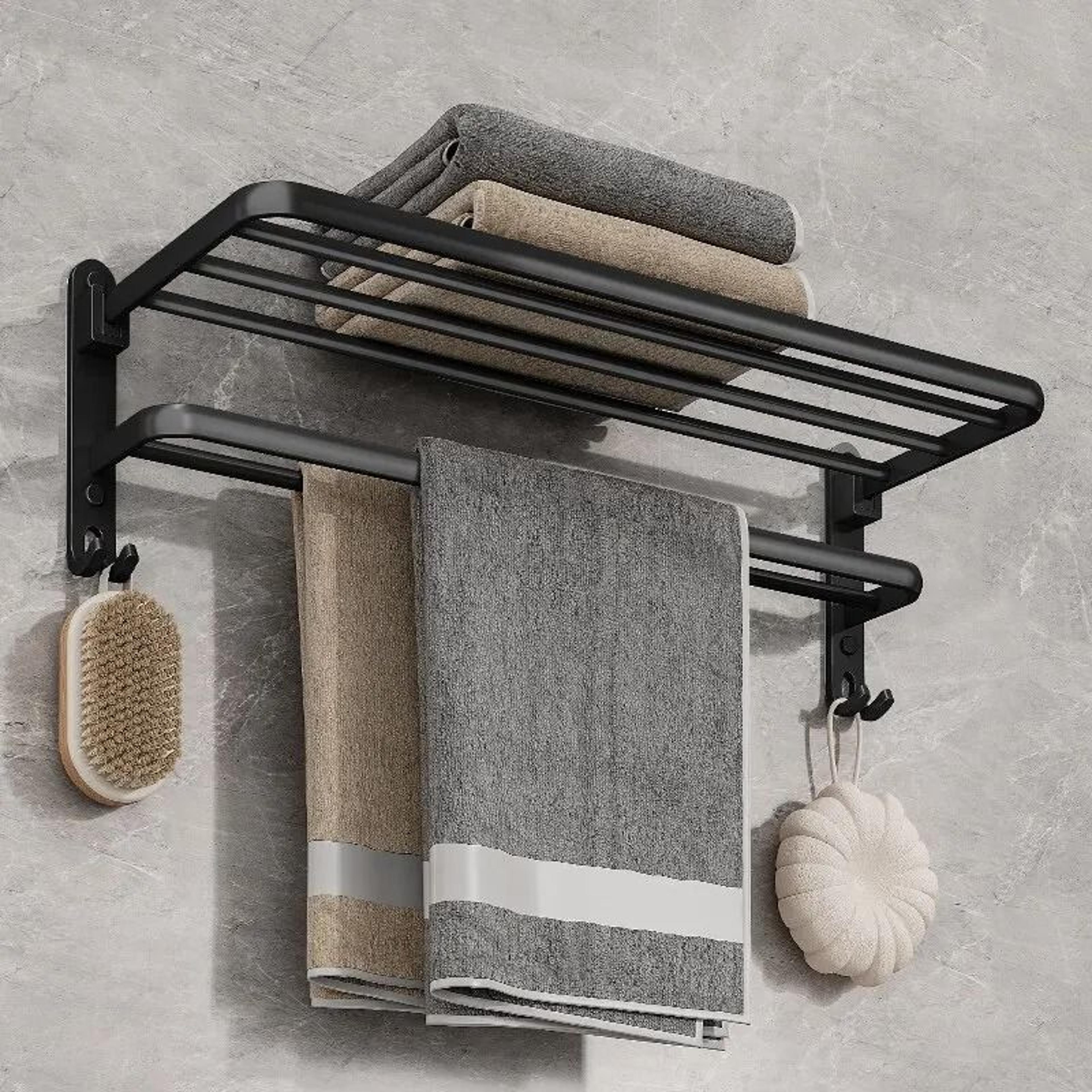50cm folding towel rack wall mount aluminum bathroom towel holder with hook