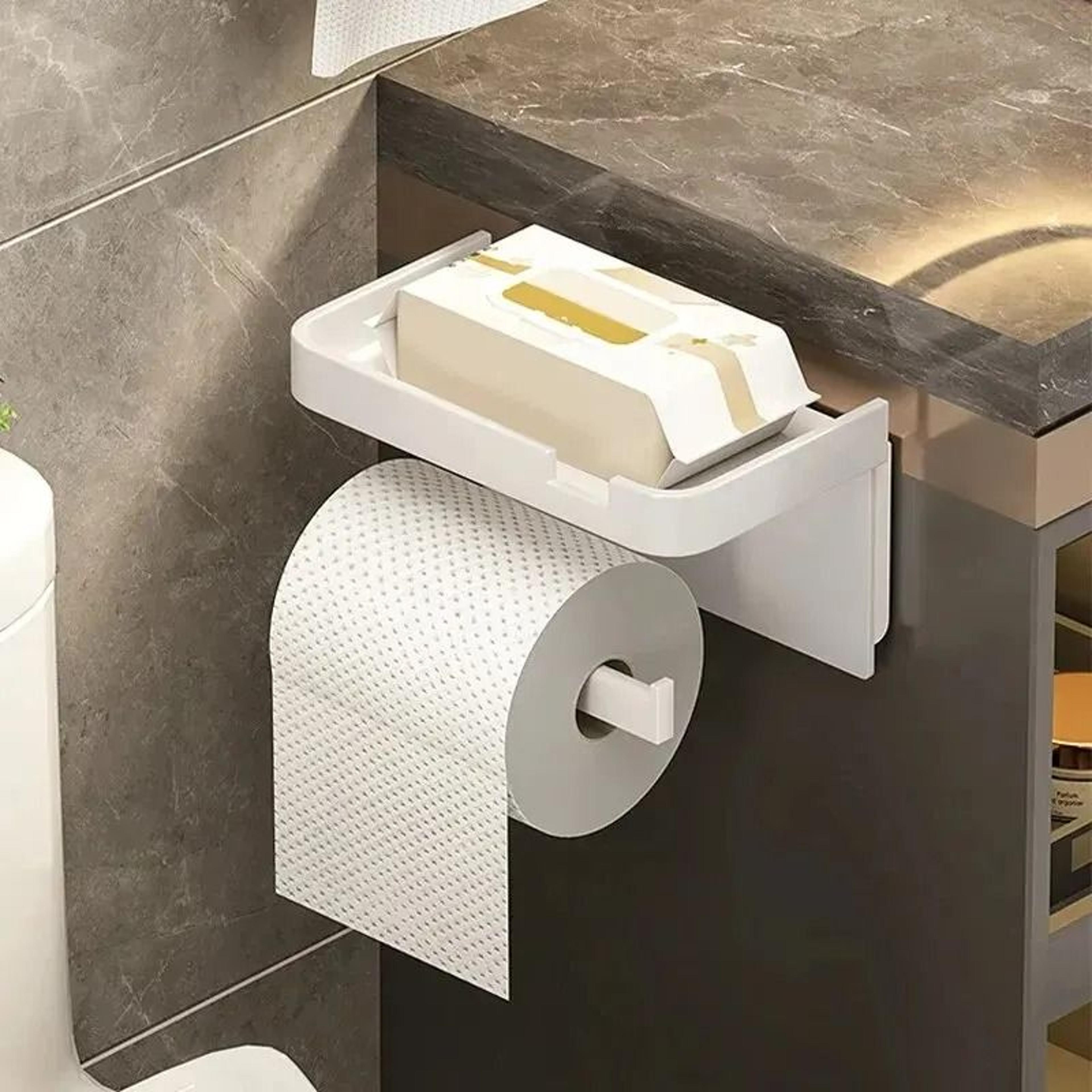wall mounted toilet paper holder with shelf bathroom storage rack organizer