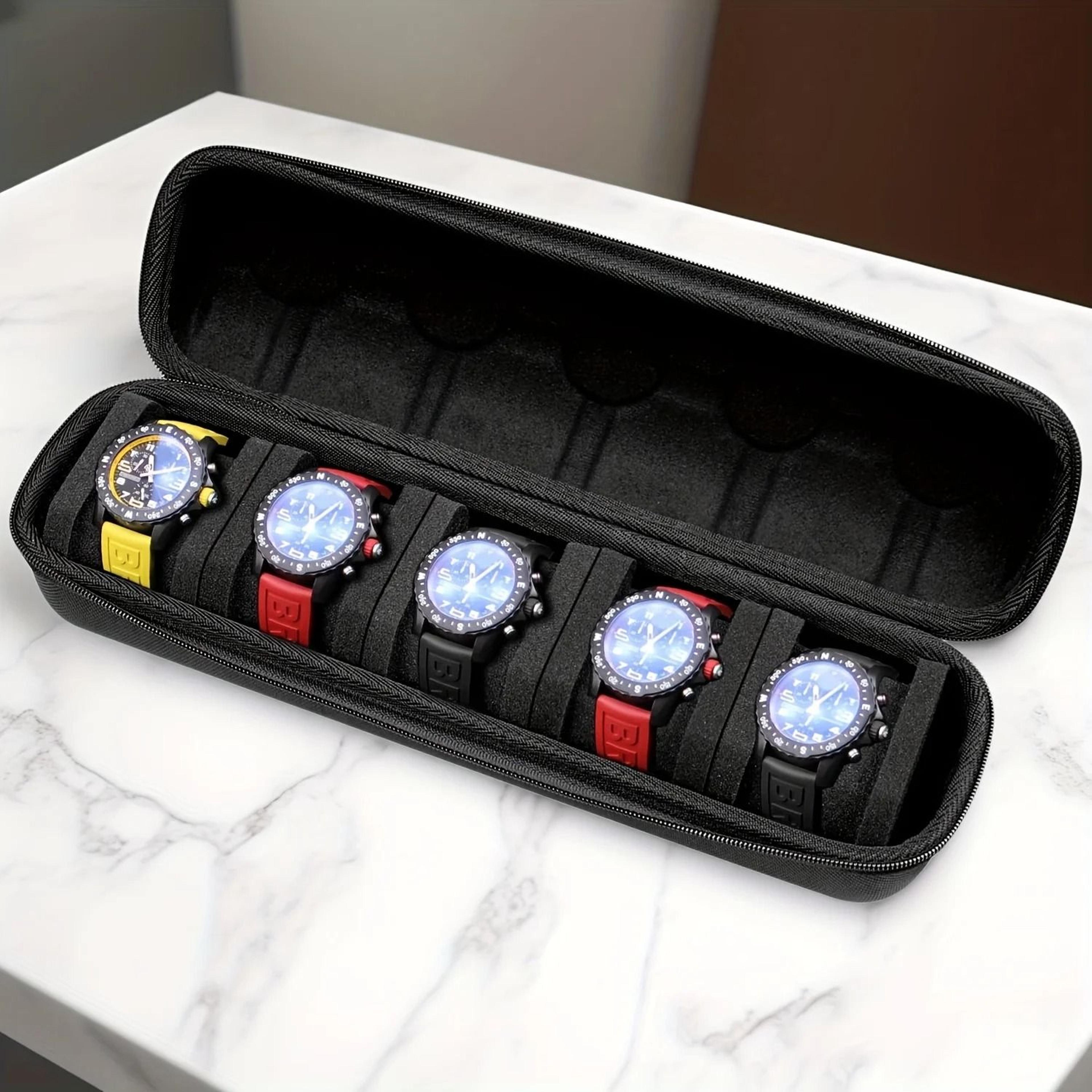 5 slot watch travel case hard shell watch storage organizer with pillow inserts