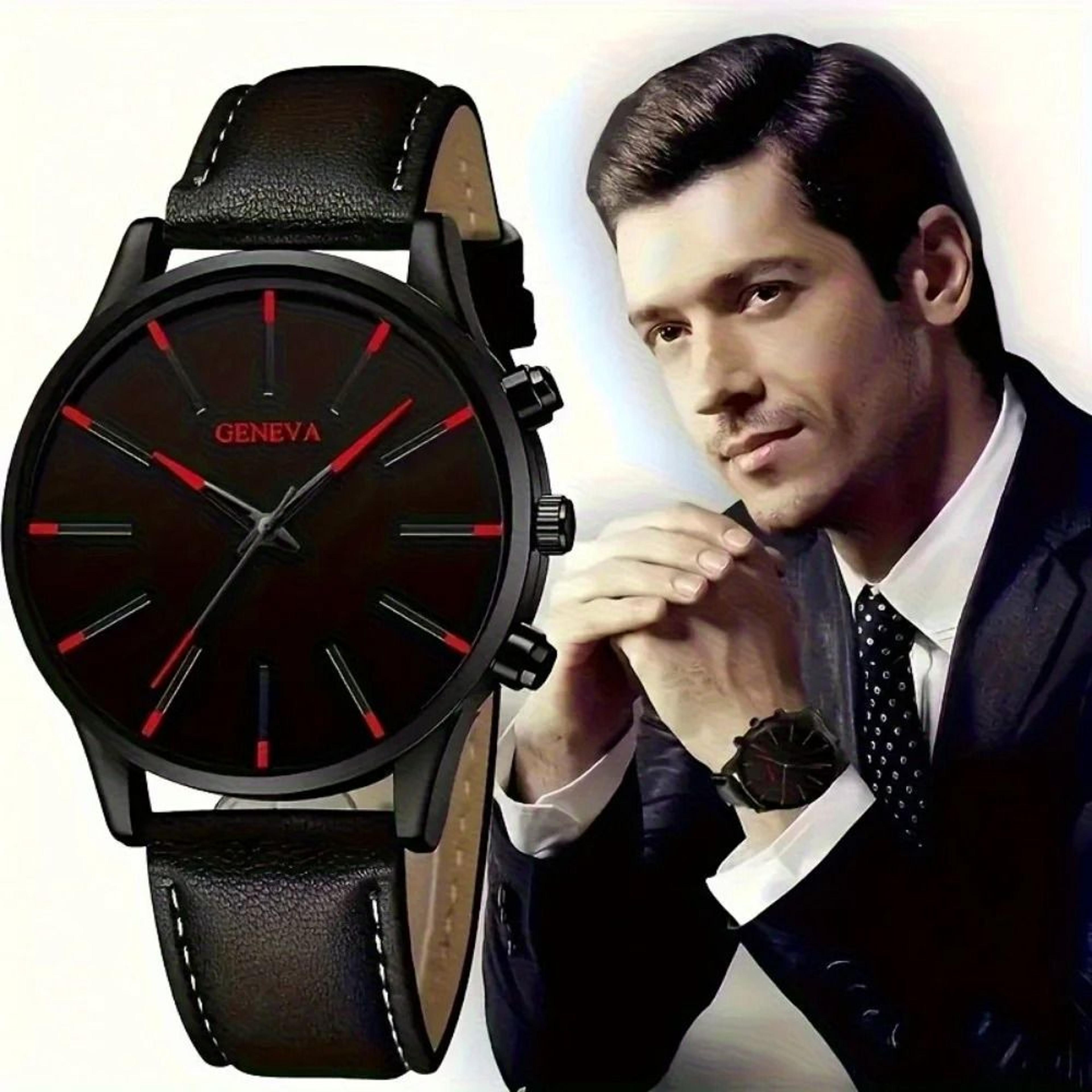 4 piece mens watch set quartz leather strap casual watches gift set