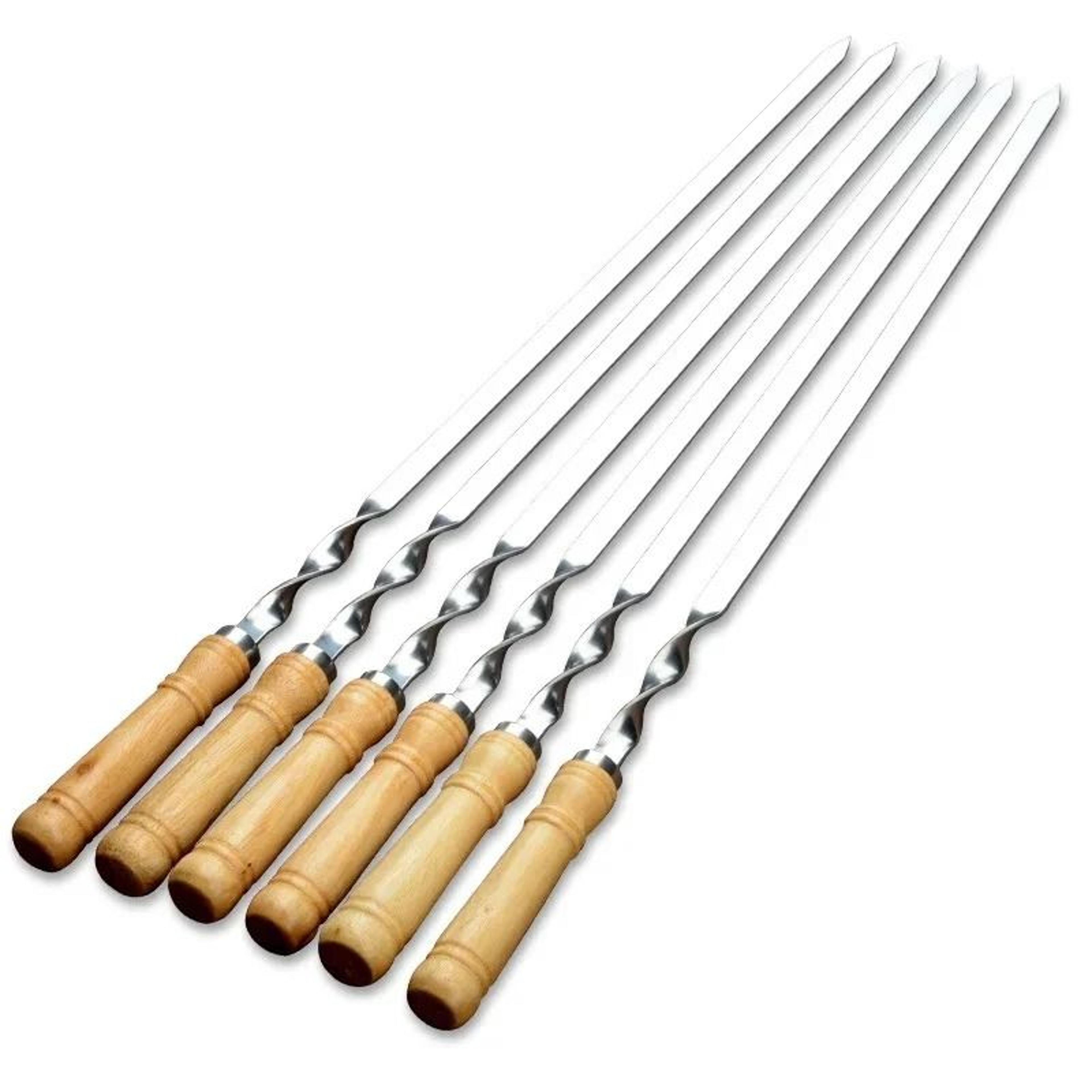 stainless steel bbq skewer sticks long kebab skewers with wooden handle