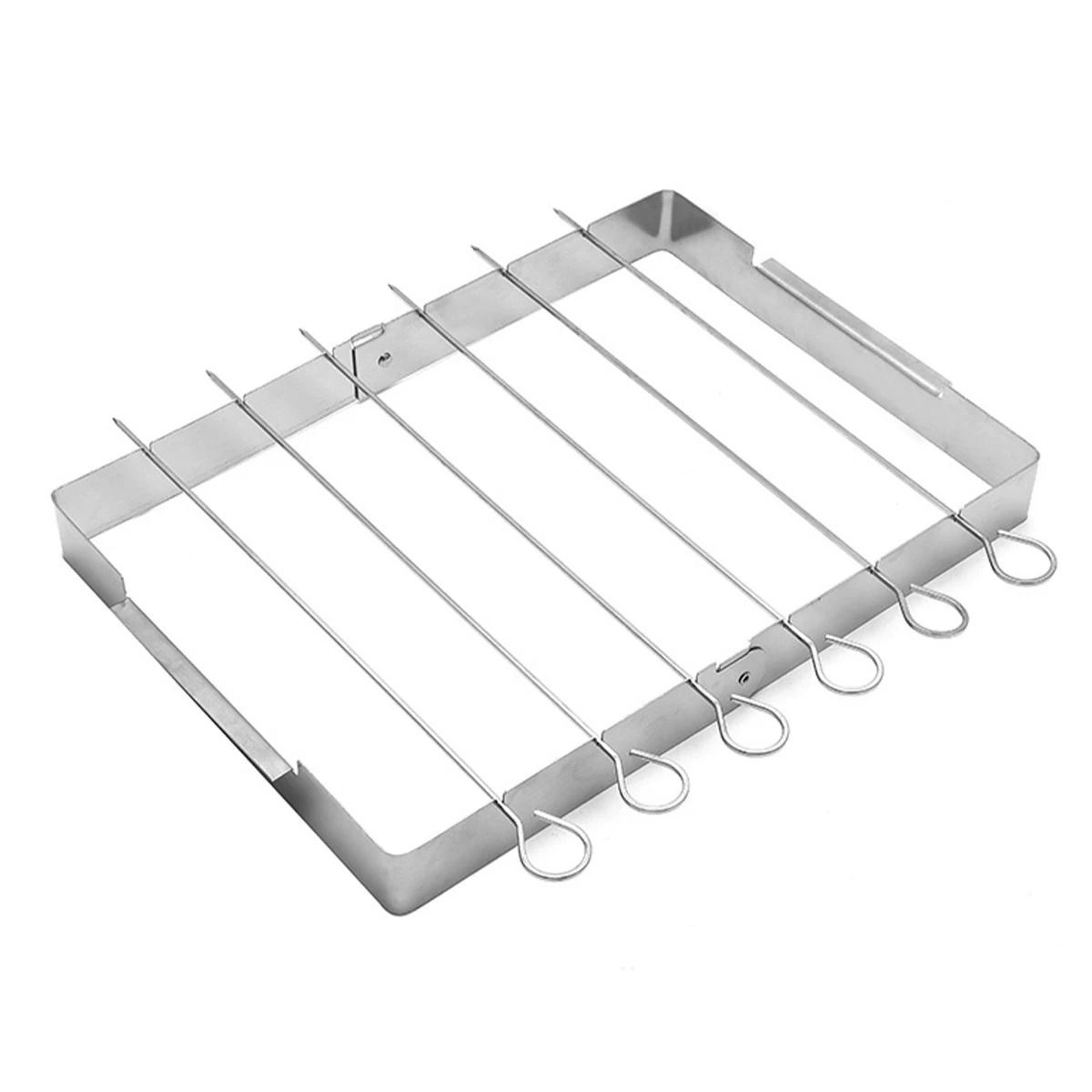 foldable stainless steel bbq skewer rack rotating rotisserie skewer set with 6 kebab grill skewers