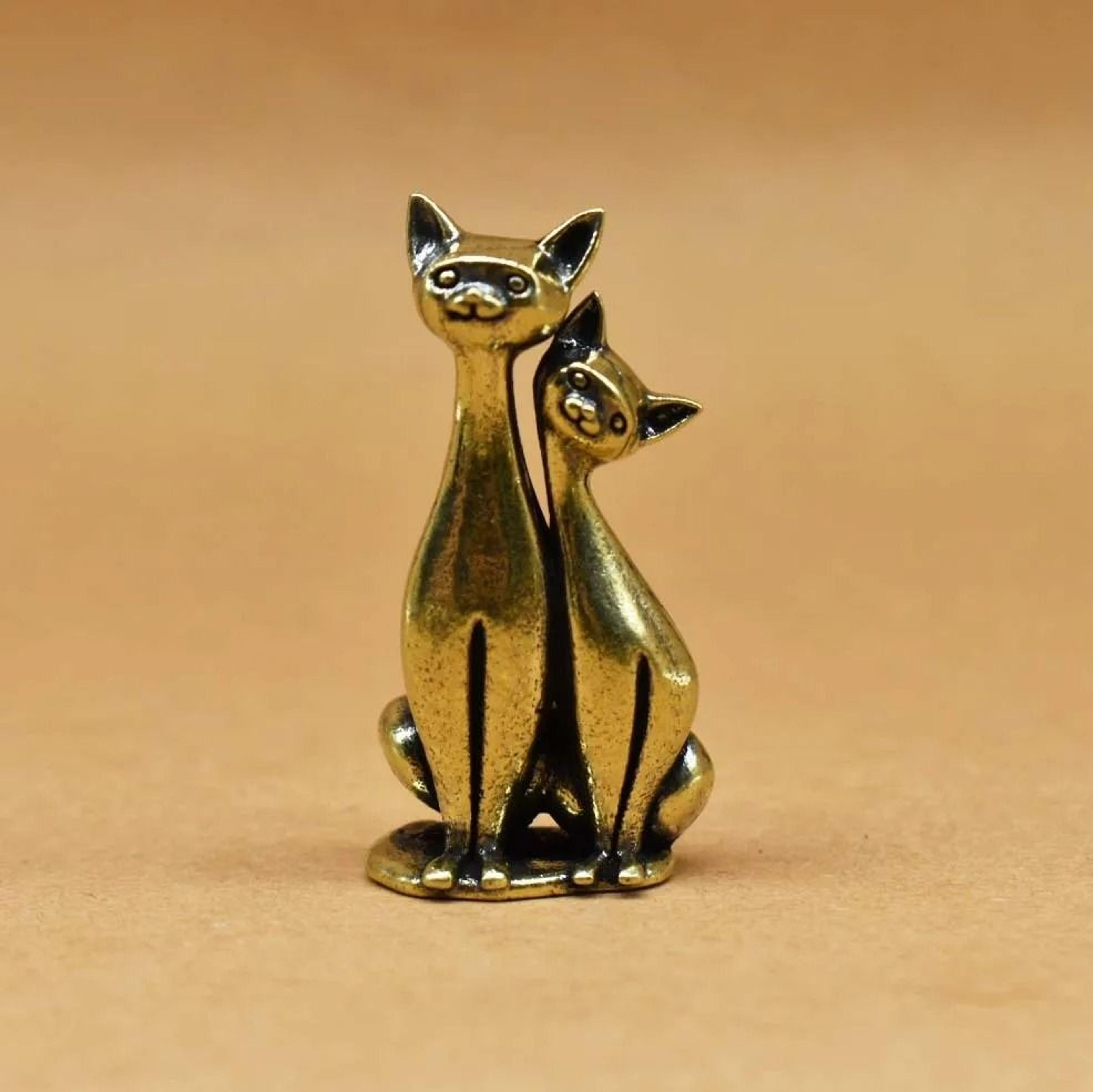 vintage brass cat couple sculpture romantic intertwined cats figurine home decor