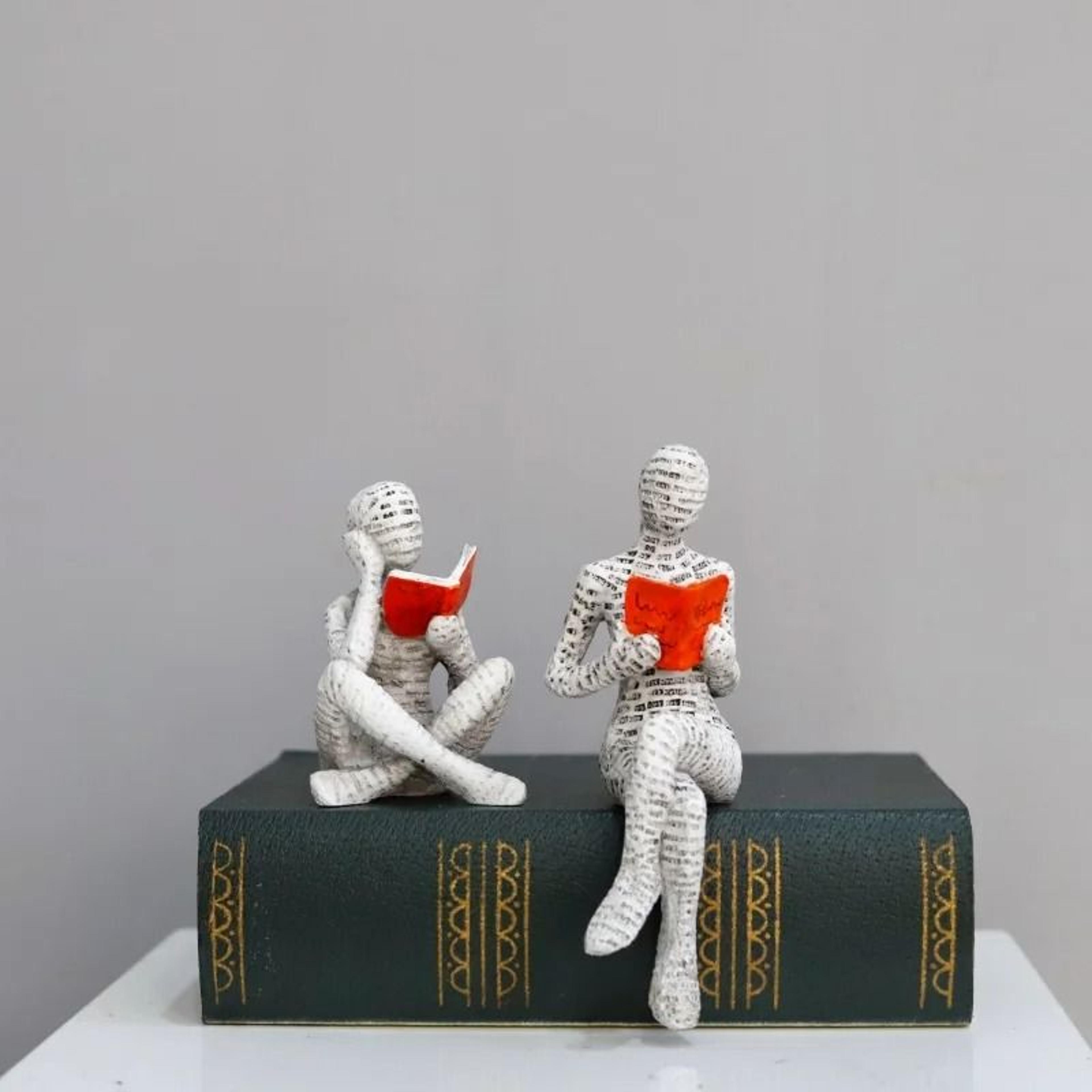 thinker woman statue reading figurine modern bookshelf and desk decor