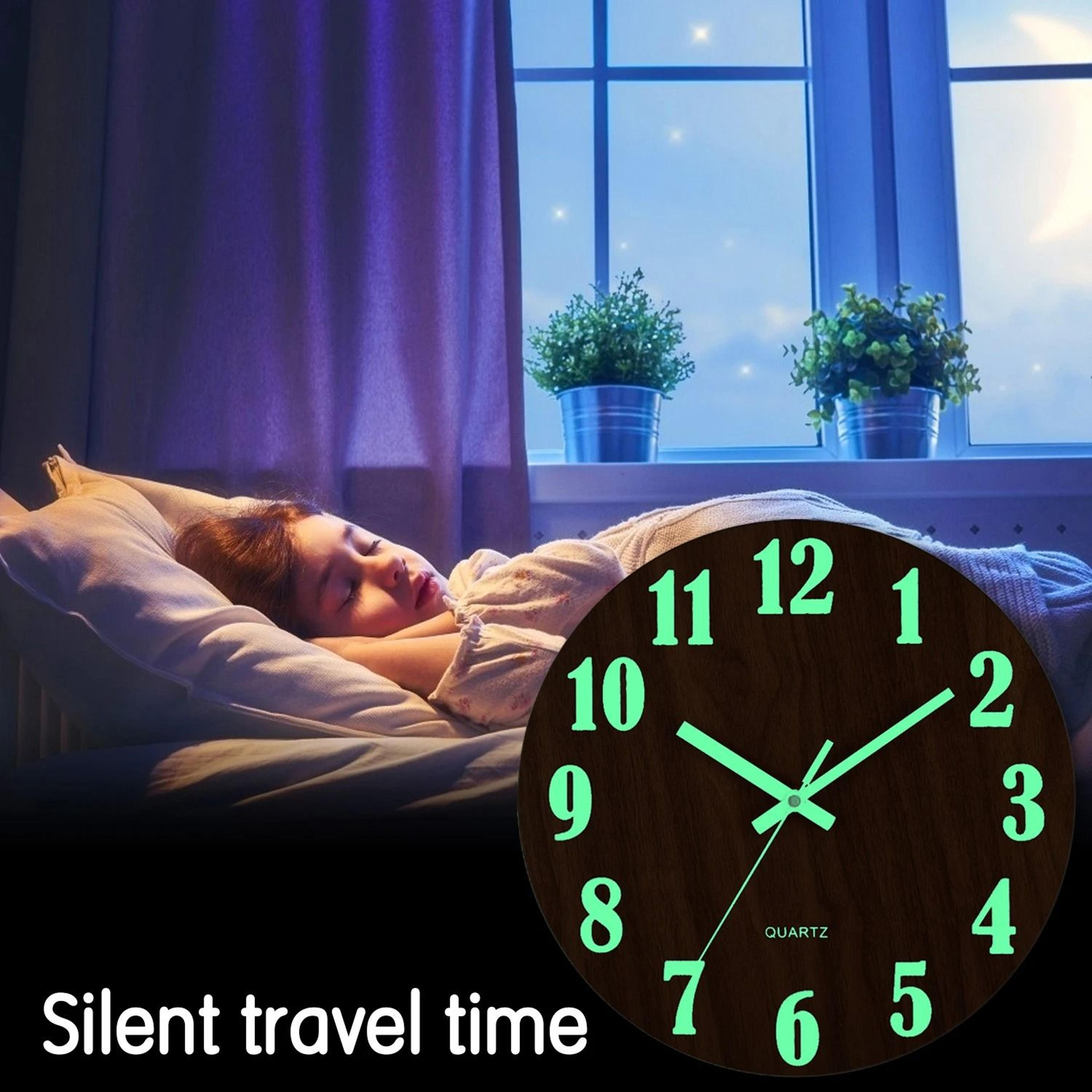 luminous wooden wall clock silent nordic glow in the dark design