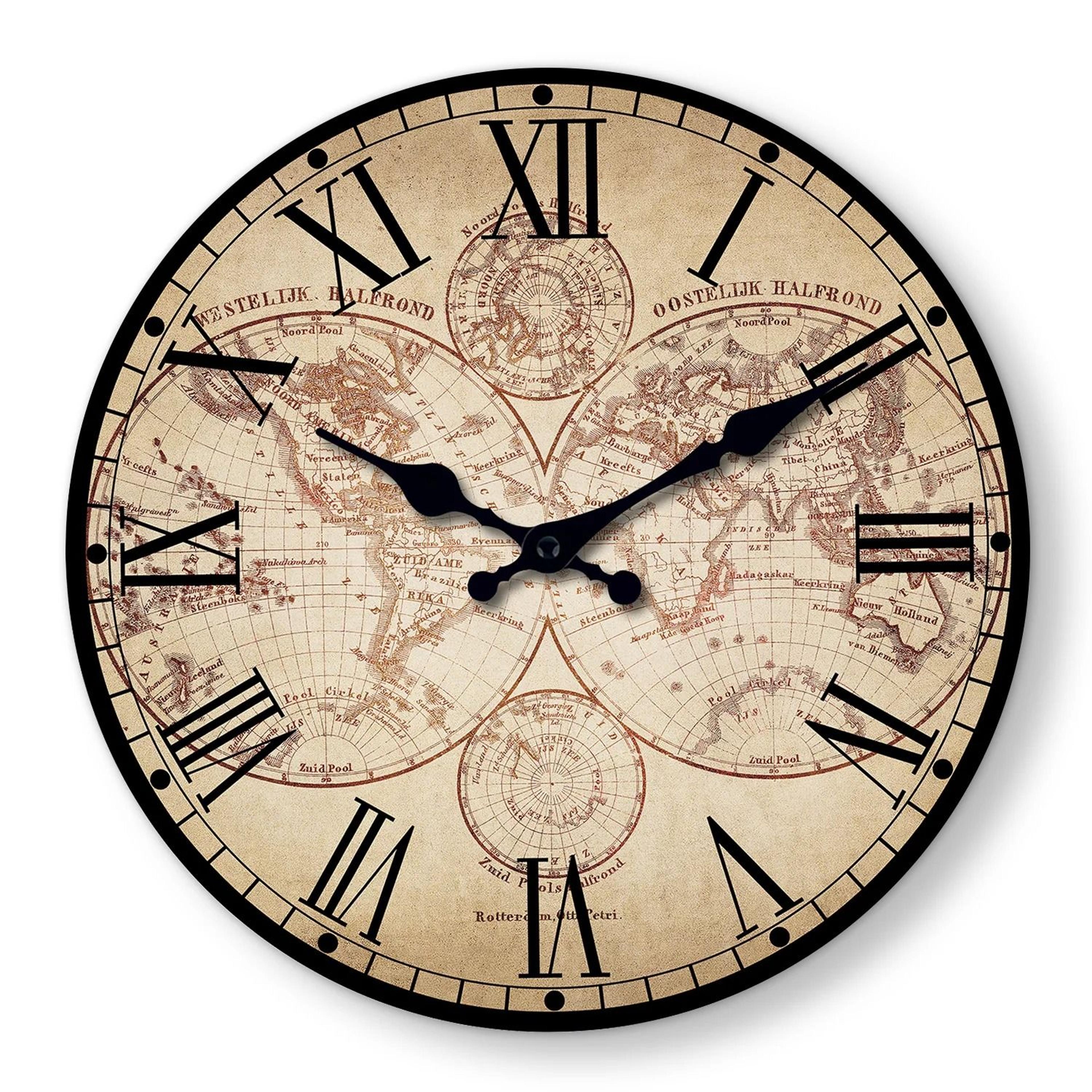 nautical compass wall clock vintage wooden beach style silent decor