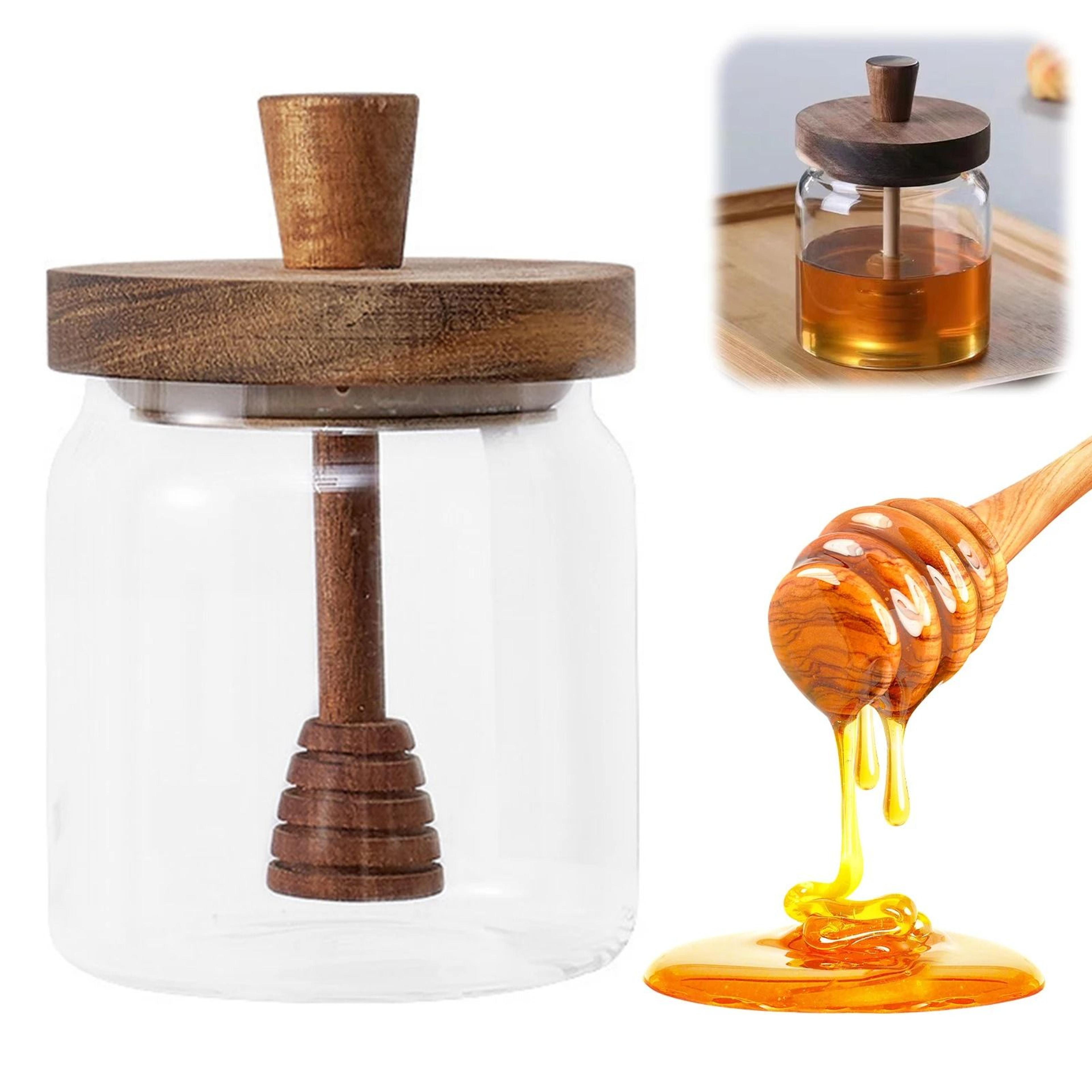 glass honey jar with dipper and lid wide mouth syrup dispenser