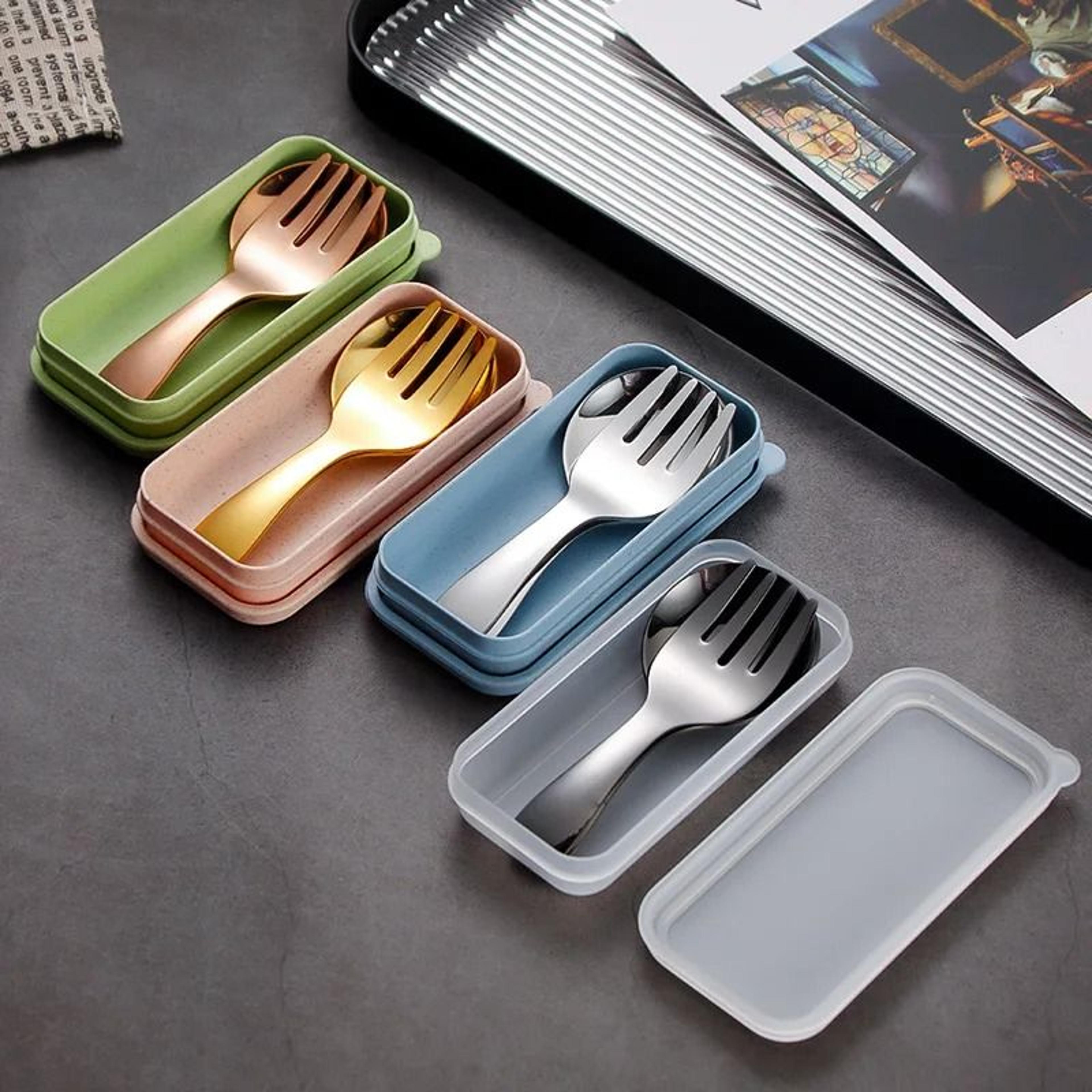 portable stainless steel tableware camping spoon and fork travel set