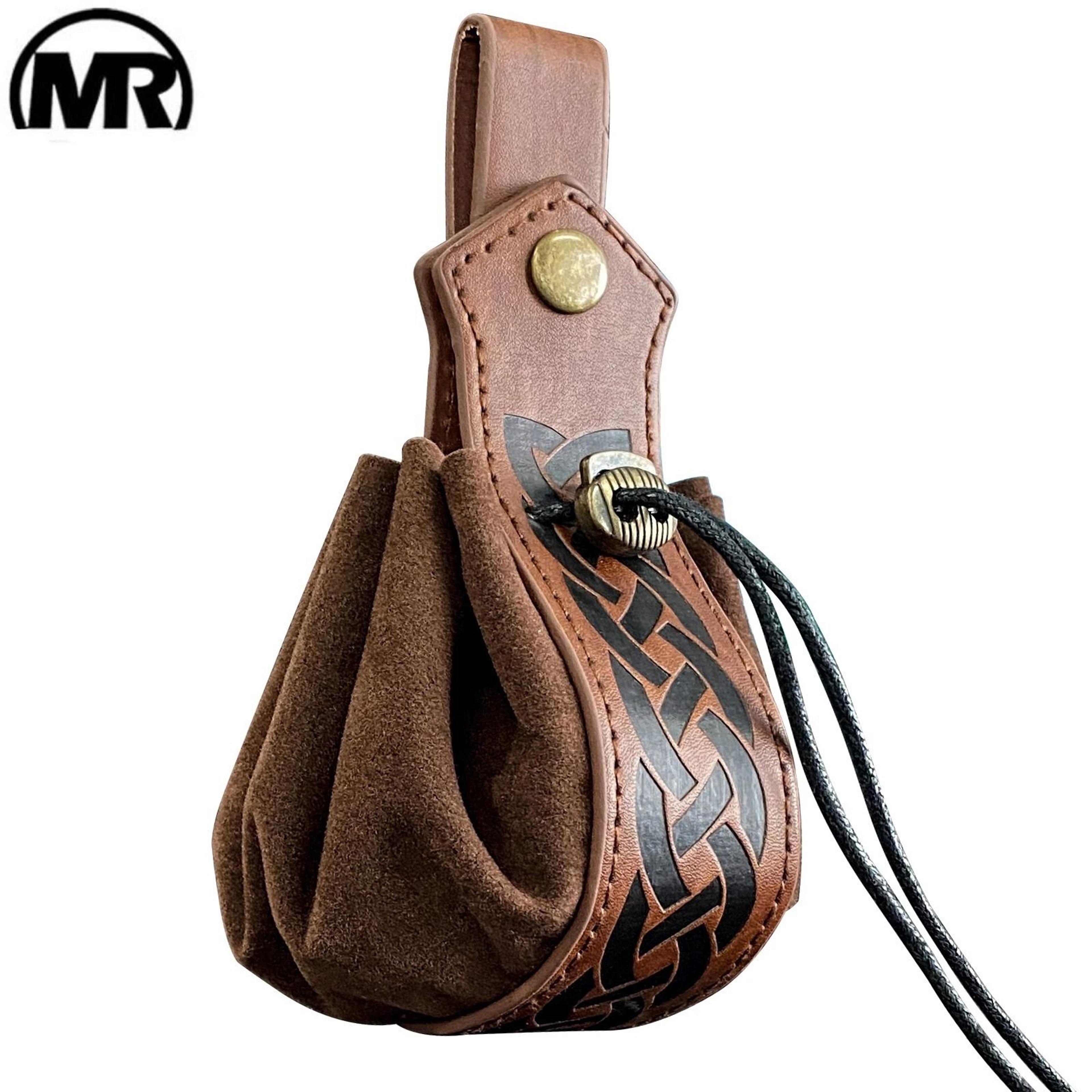 viking style leather belt pouch medieval coin bag retro waist organizer