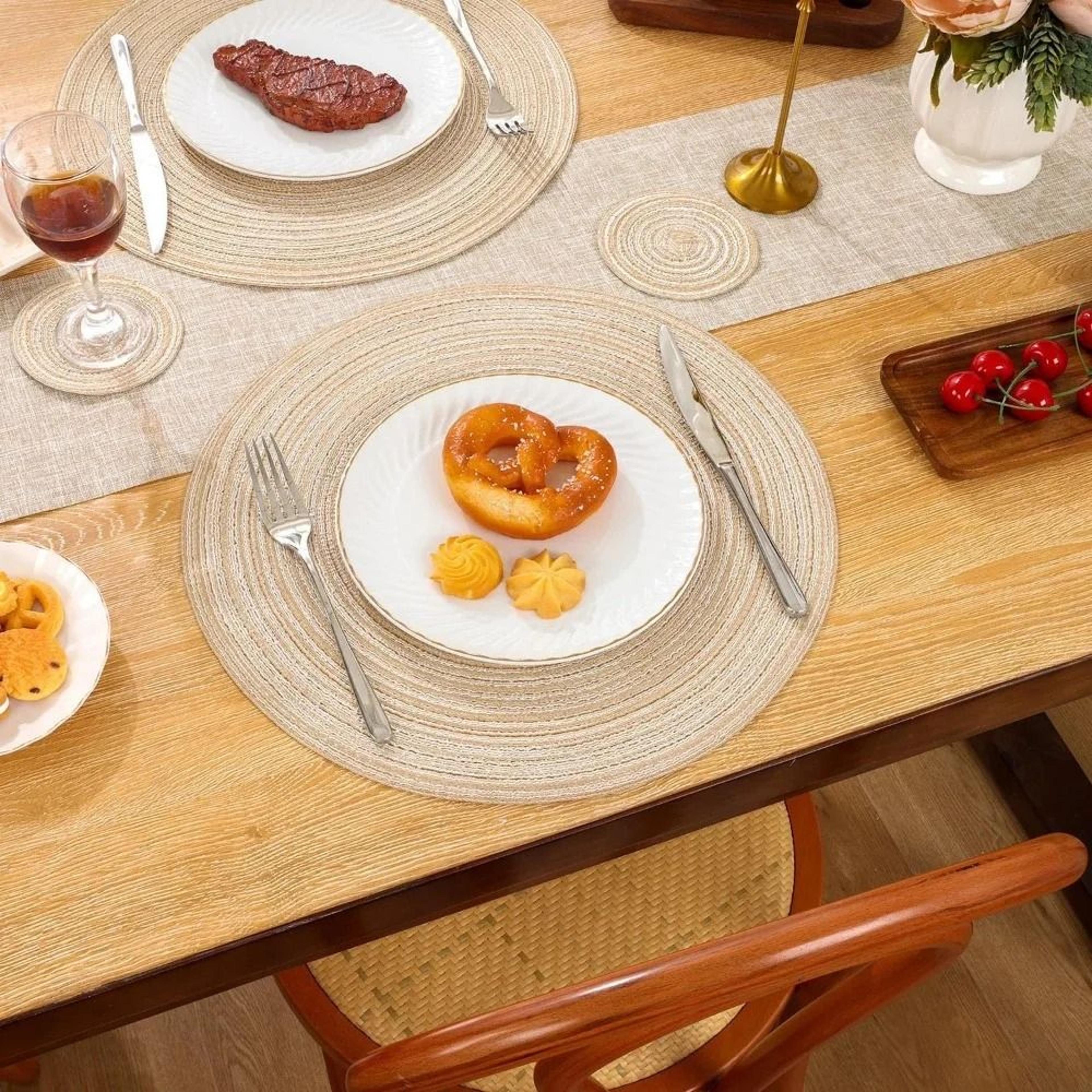 round braided placemats set with coasters heat resistant woven table mats