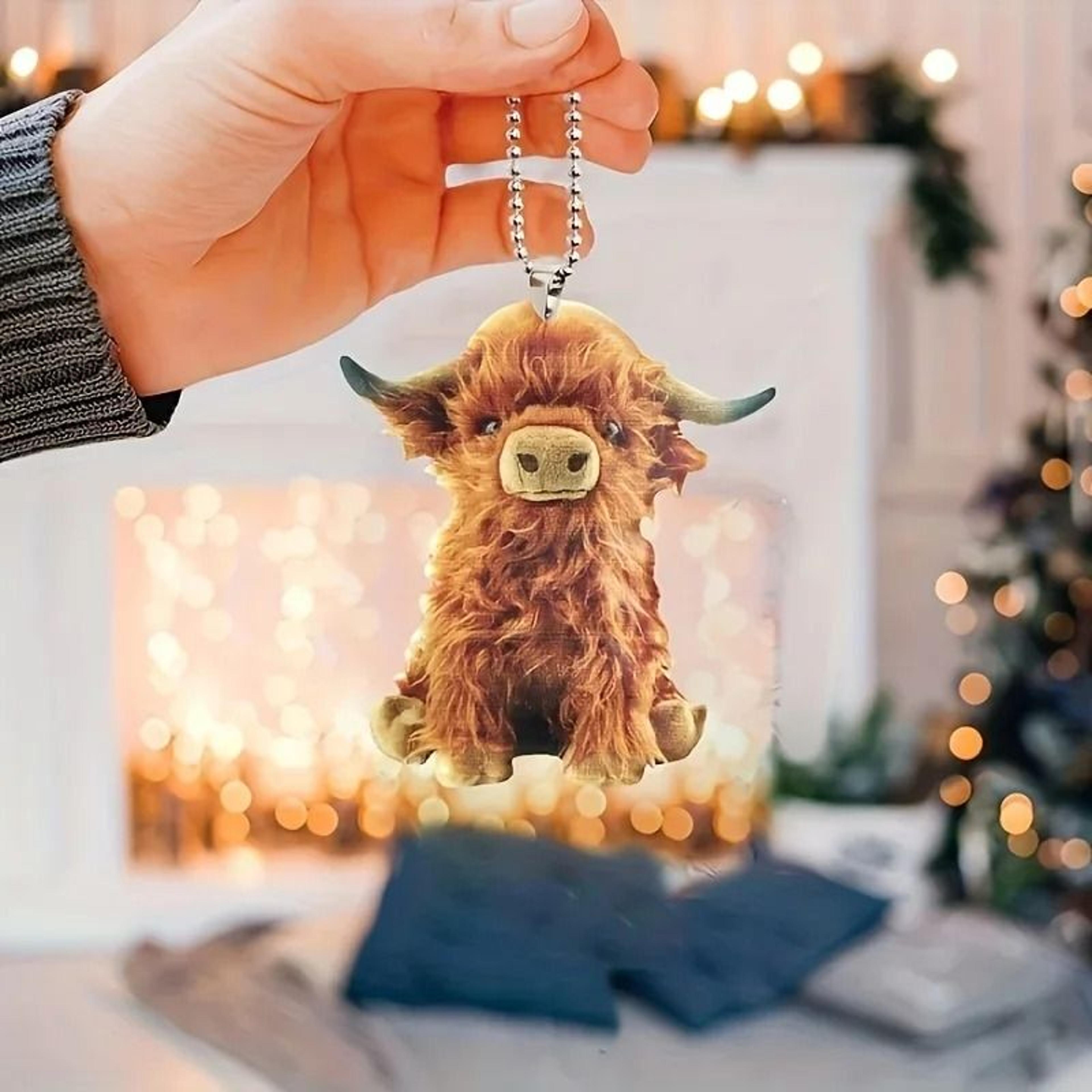 cute highland cow car rearview mirror pendant hanging ornament