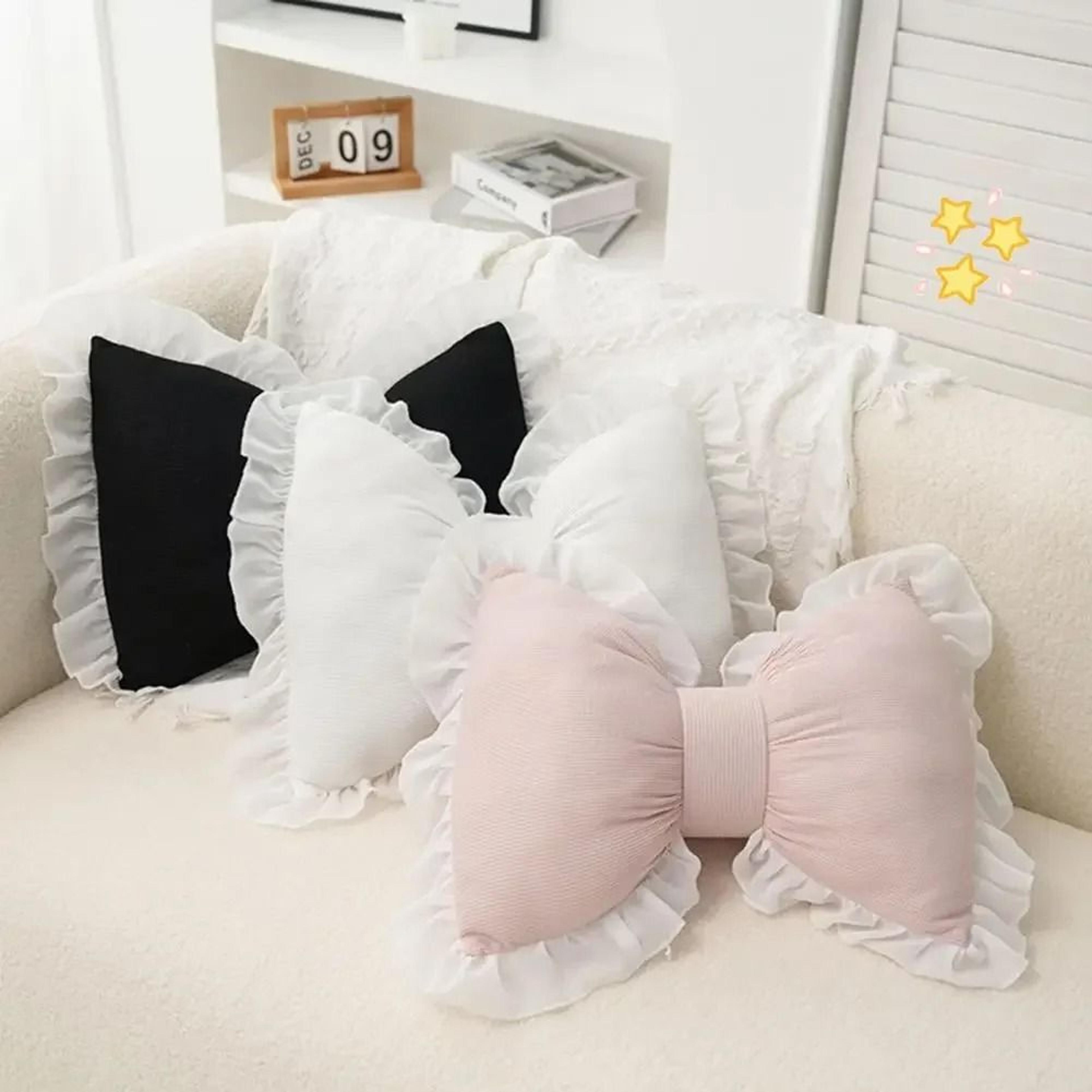 pink bow decorative throw pillow soft lace plush cushion for sofa bed and car
