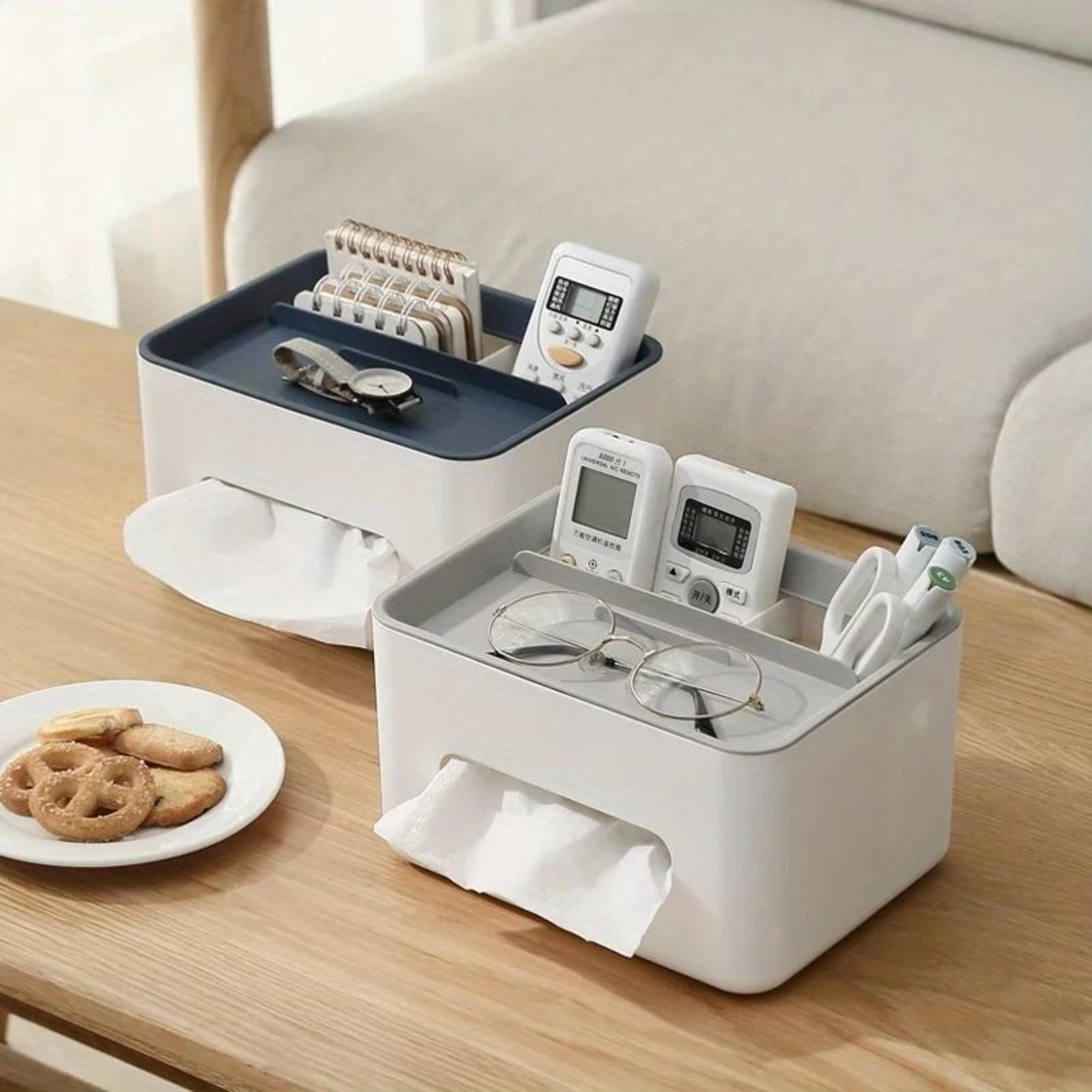 multi functional desktop storage box tissue organizer with drawer and remote holder