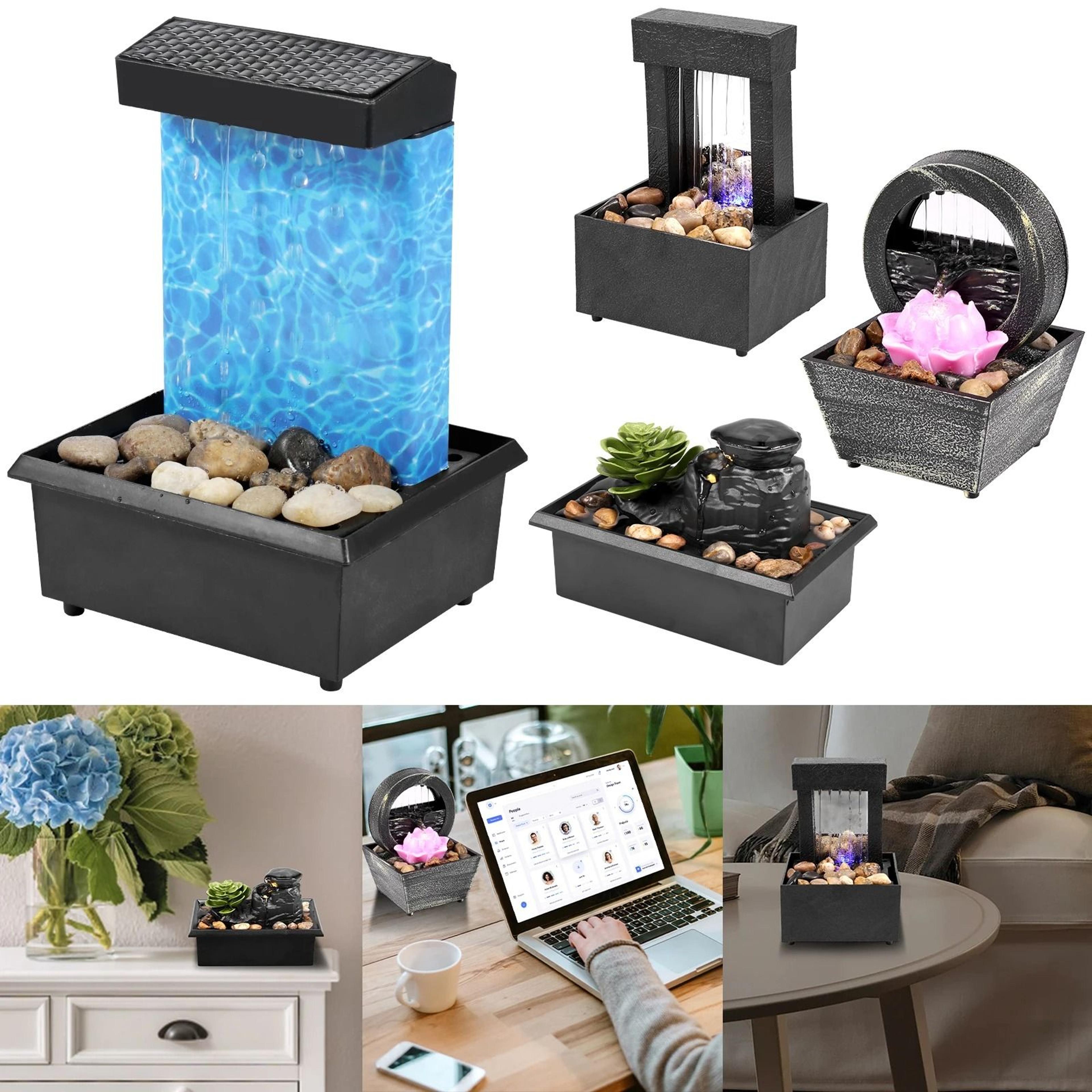 tabletop water fountain mini desktop waterfall with led light usb powered