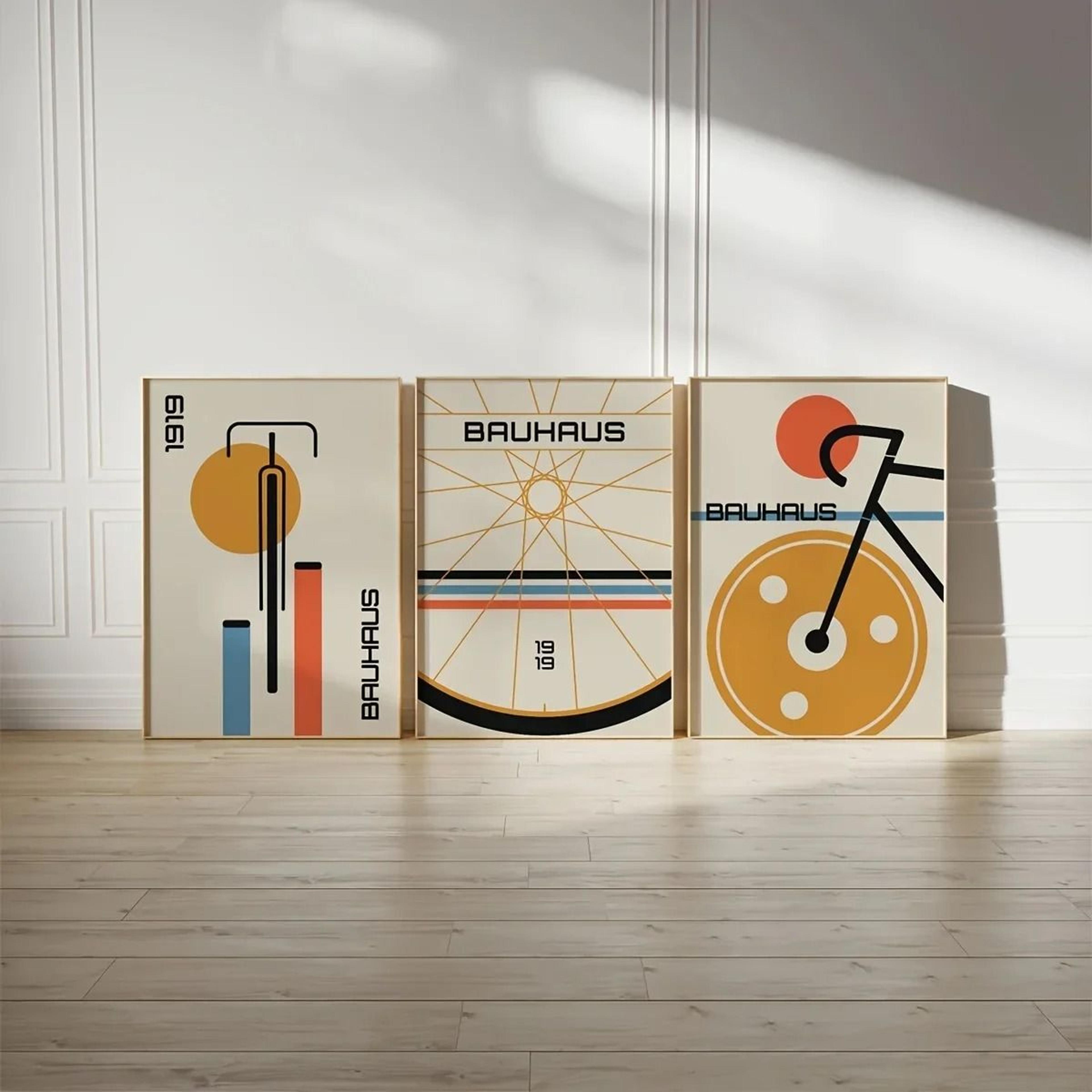 bauhaus bicycle canvas wall art set mid century modern posters for home decor