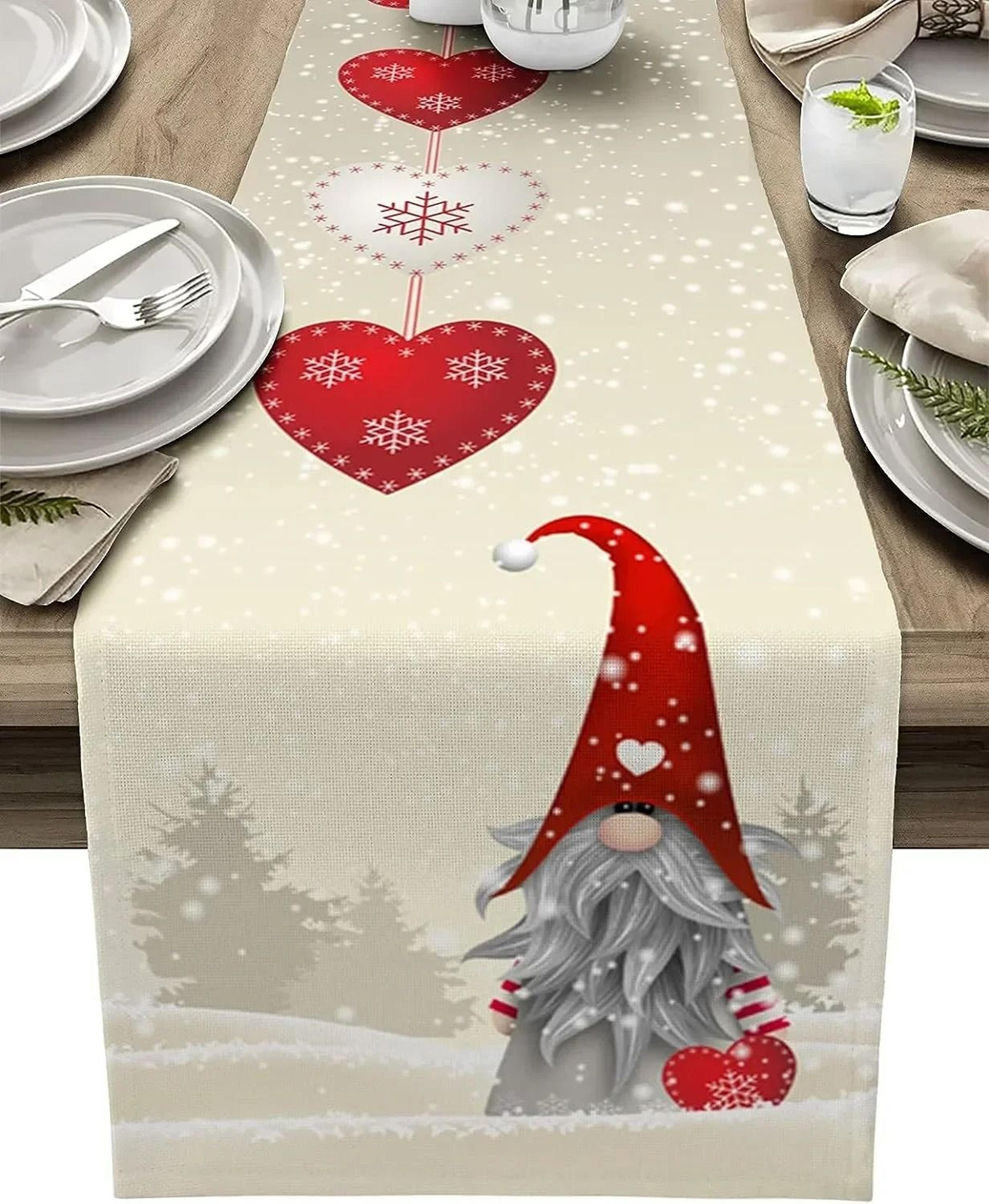 christmas gnome table runner linen holiday snowflake dining table decor