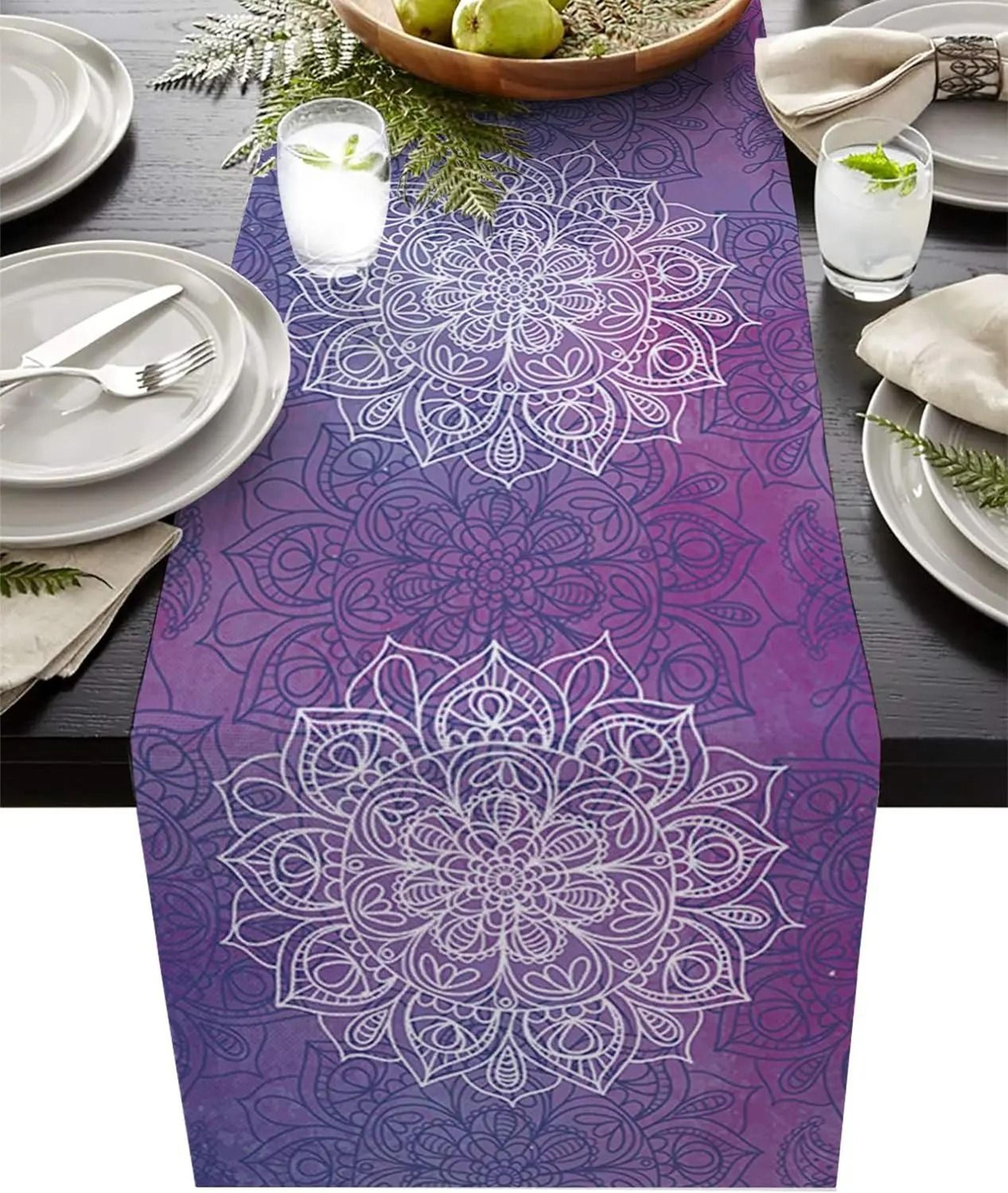 bohemian mandala table runner linen farmhouse wedding dining table decor