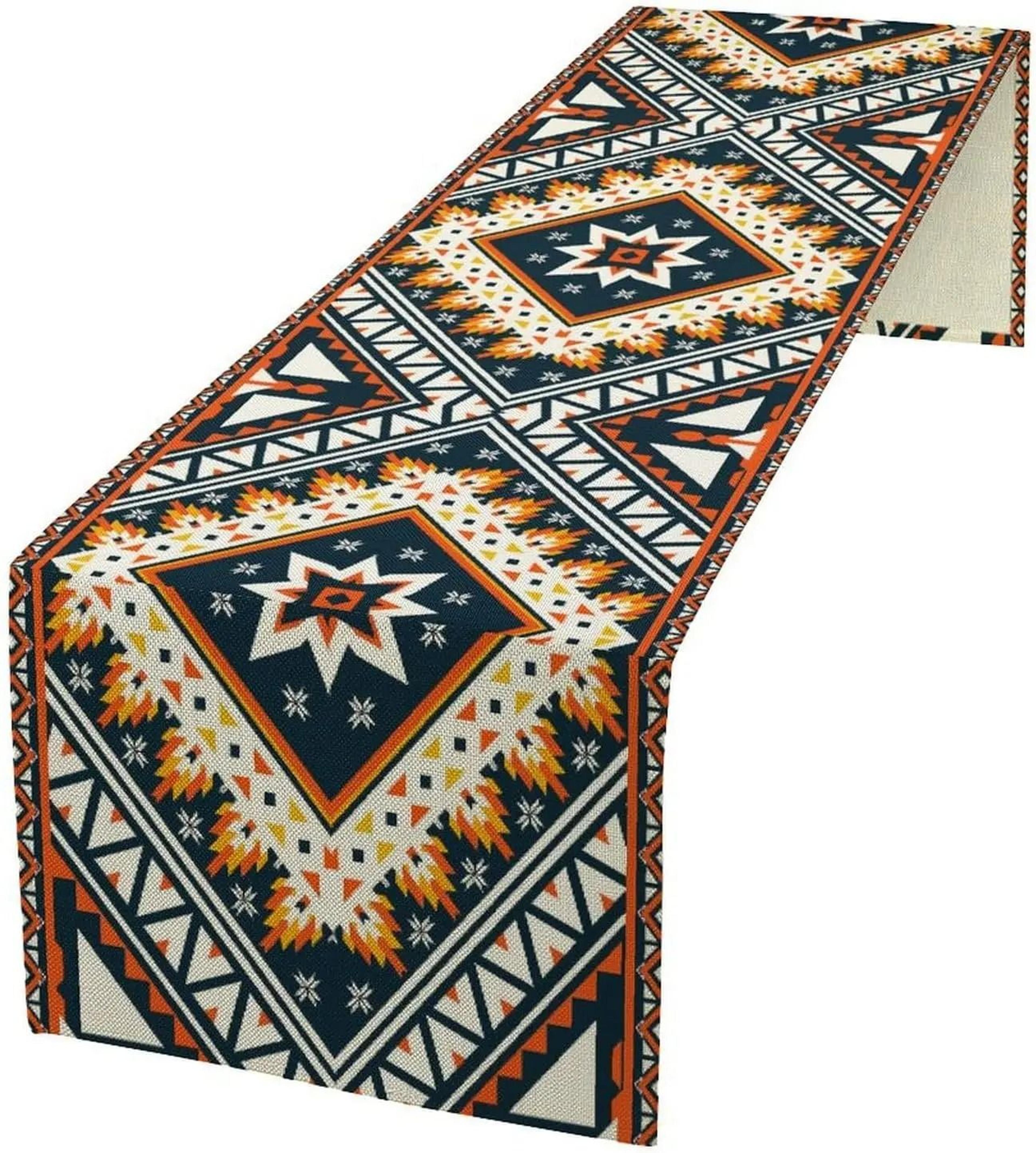 boho aztec linen table runner geometric tribal dining table decor
