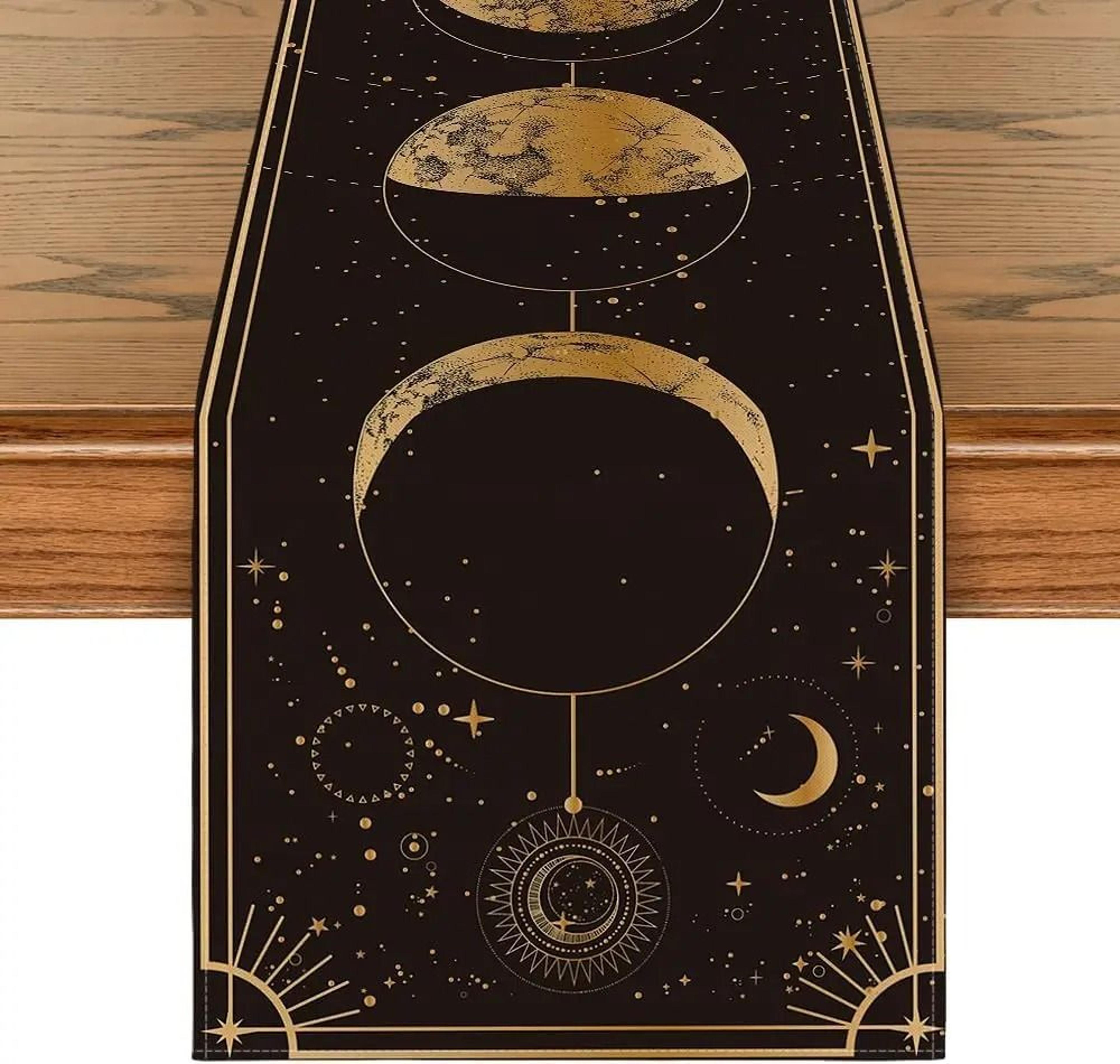 astrology moon phase linen table runner mystical gothic dining table decor