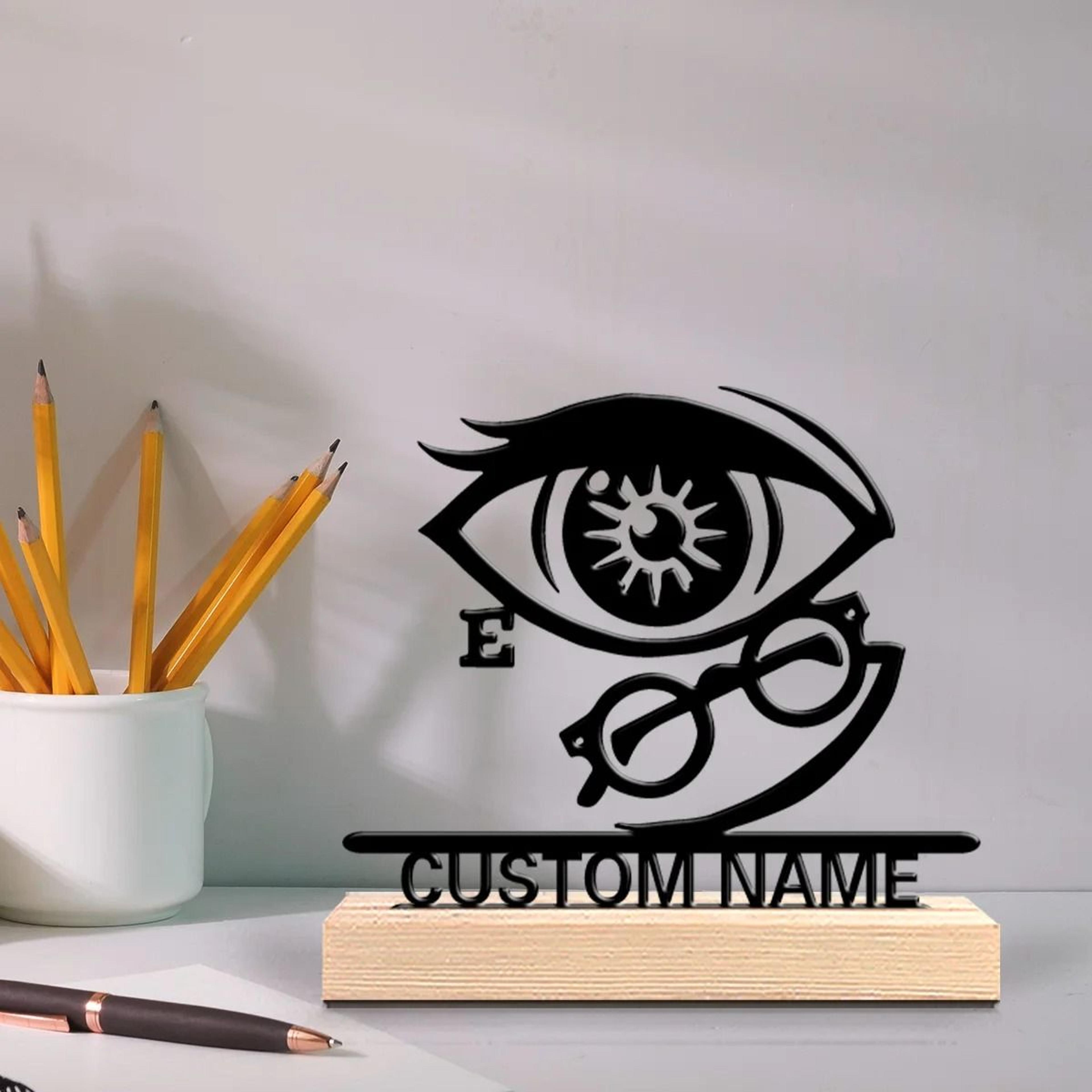 personalized ophthalmologist metal statue doctor desk decor with wooden base