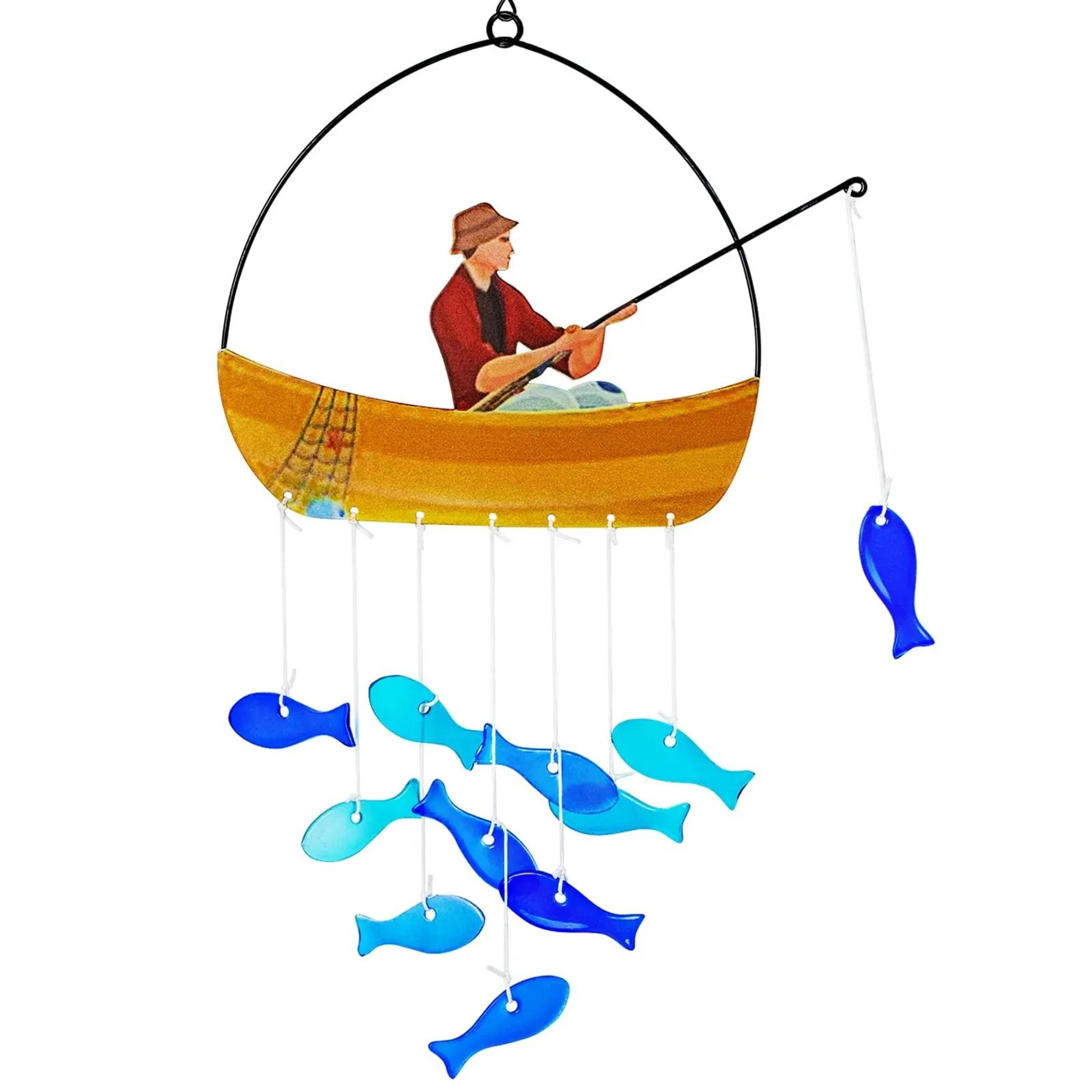 fish wind chimes outdoor sea glass garden decor coastal hanging suncatcher
