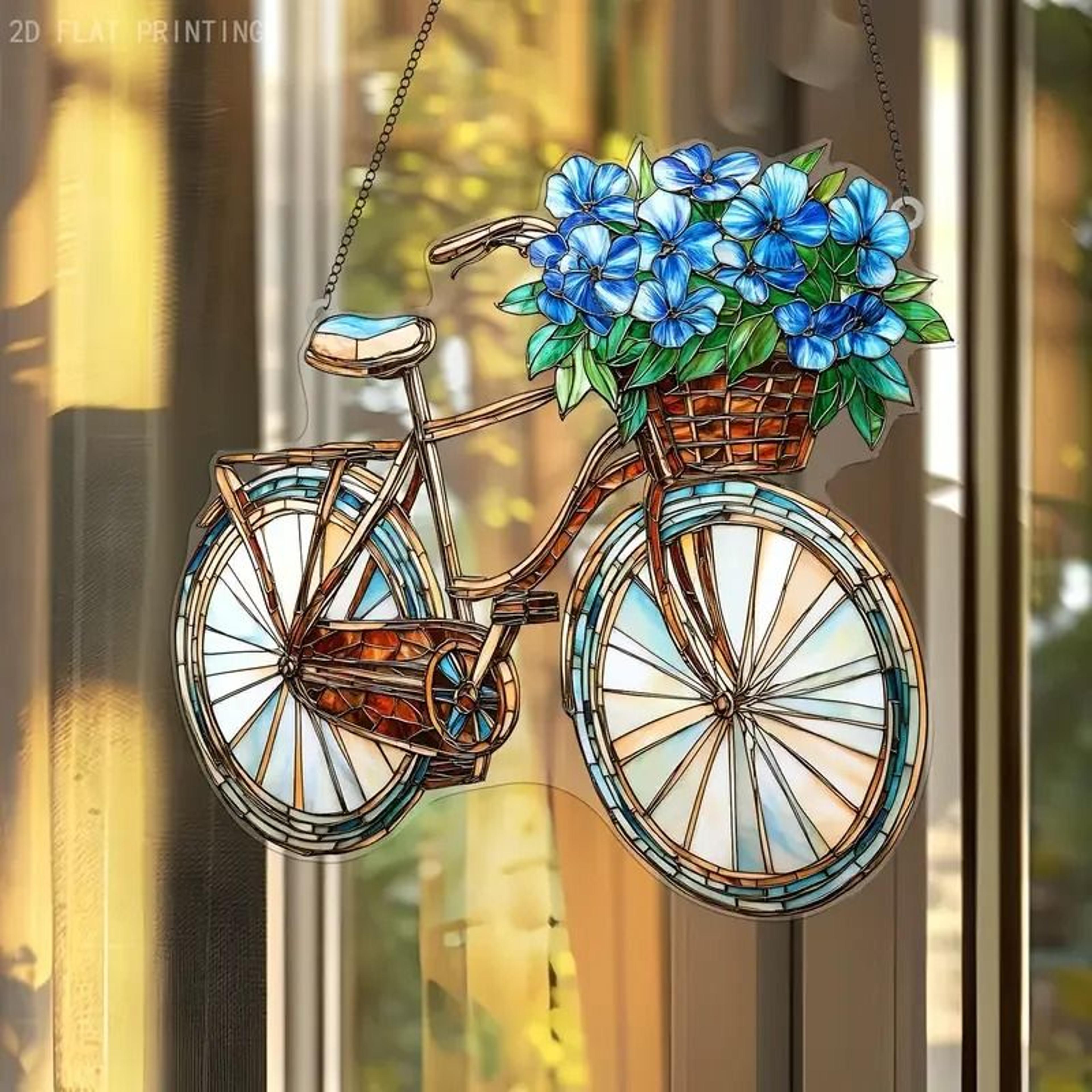 lavender bicycle suncatcher floral window light catcher decor