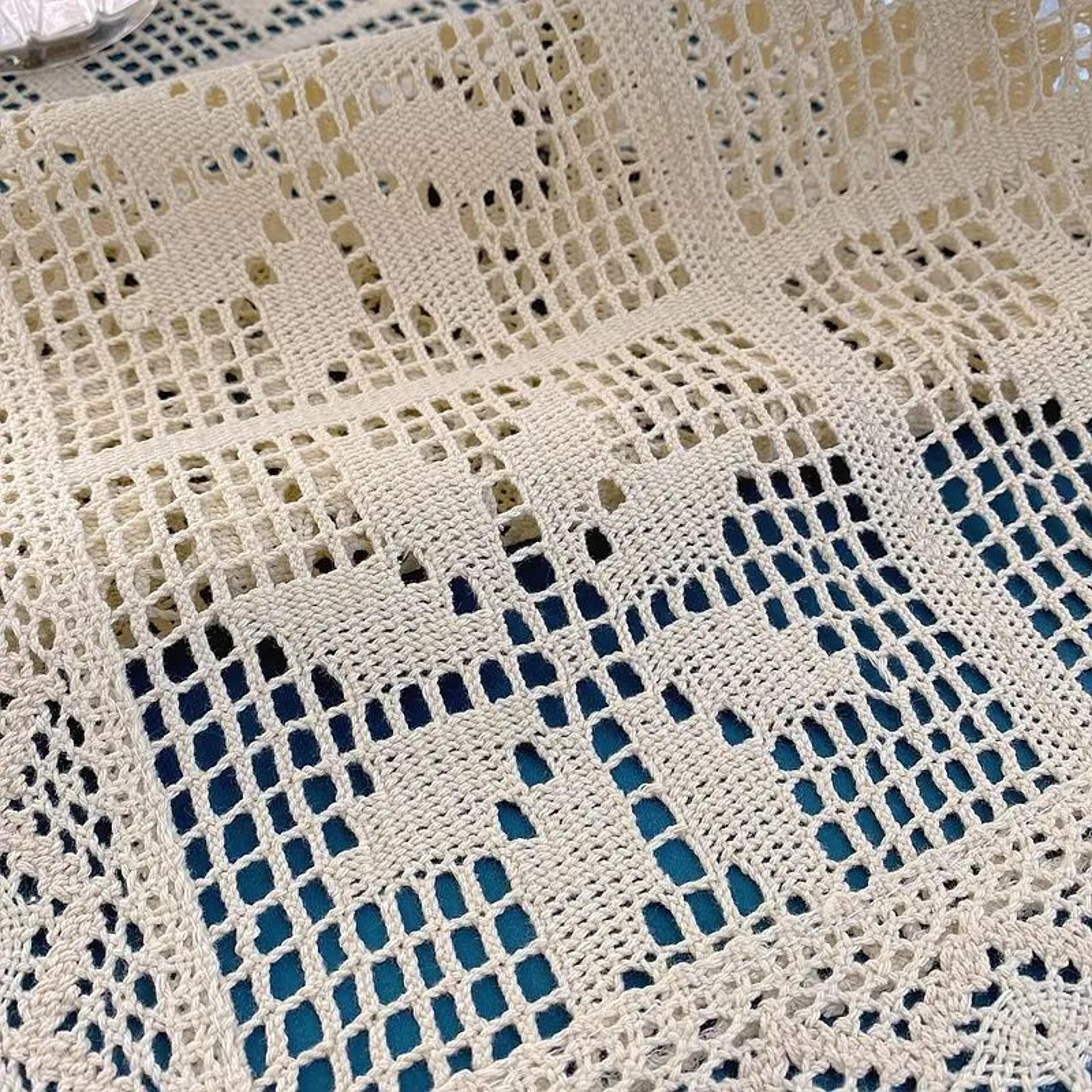 crochet cotton linen table runner lace vintage farmhouse table decor