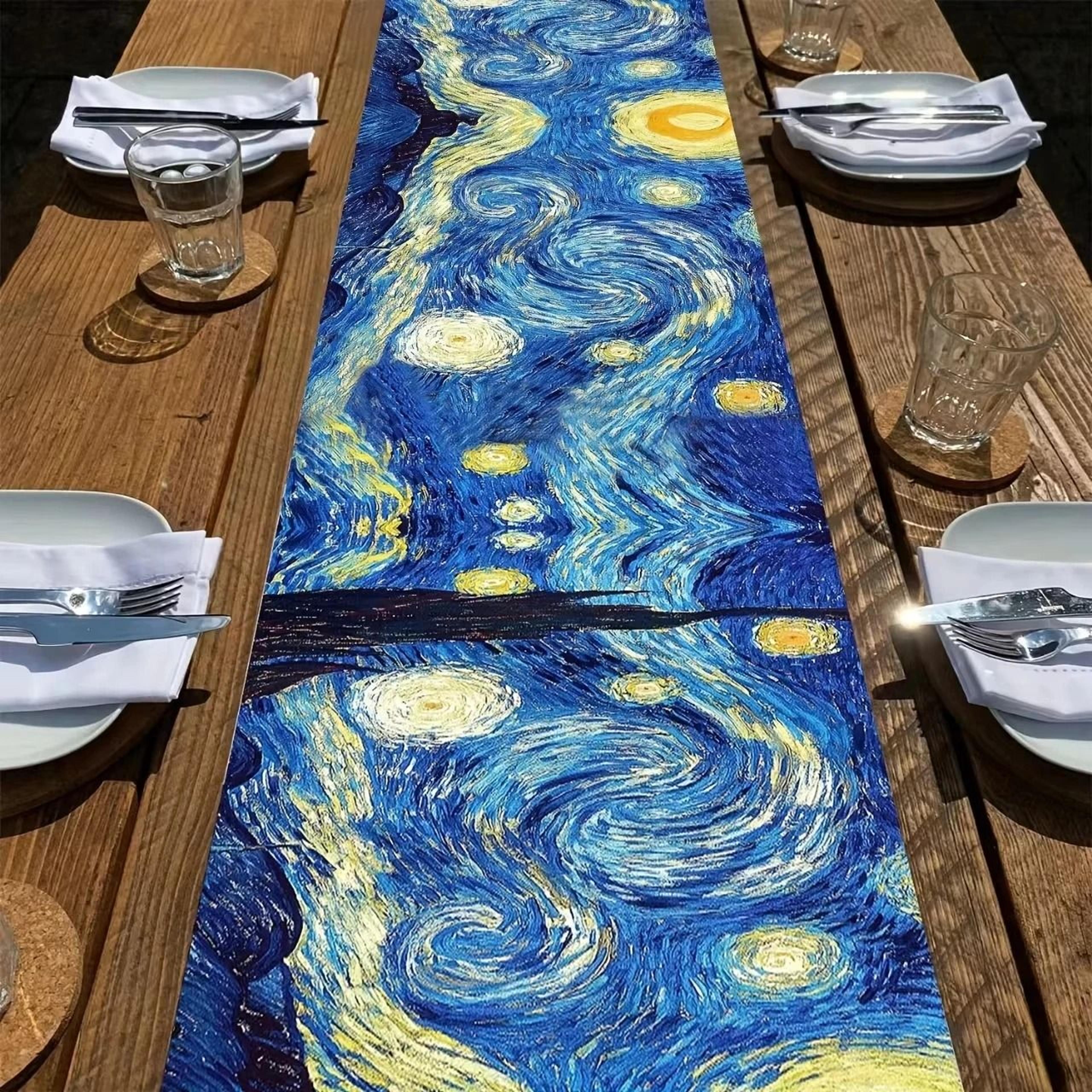 starry night art table runner van gogh dining table decor