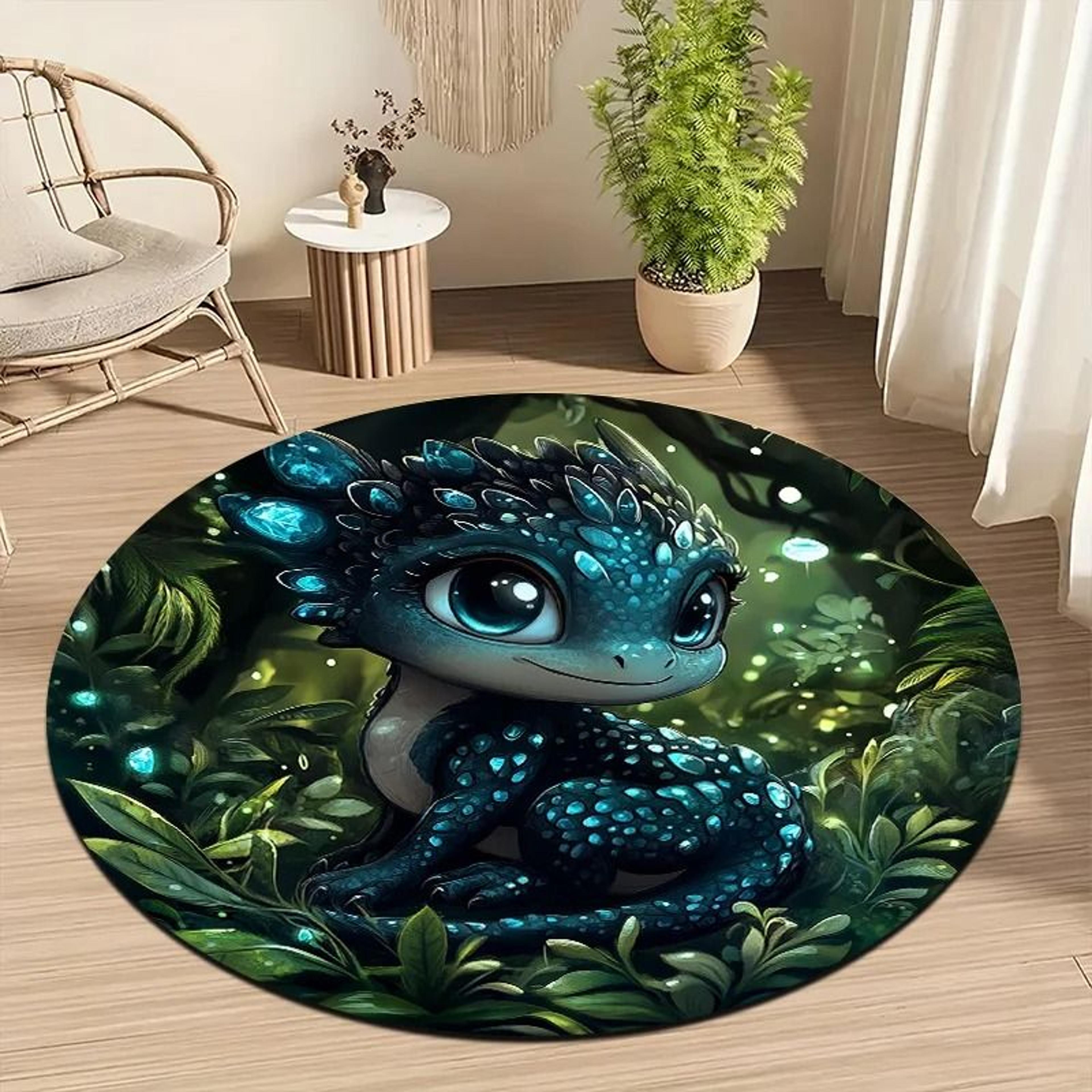 cute dragon cartoon round rug non slip flannel kids bedroom carpet