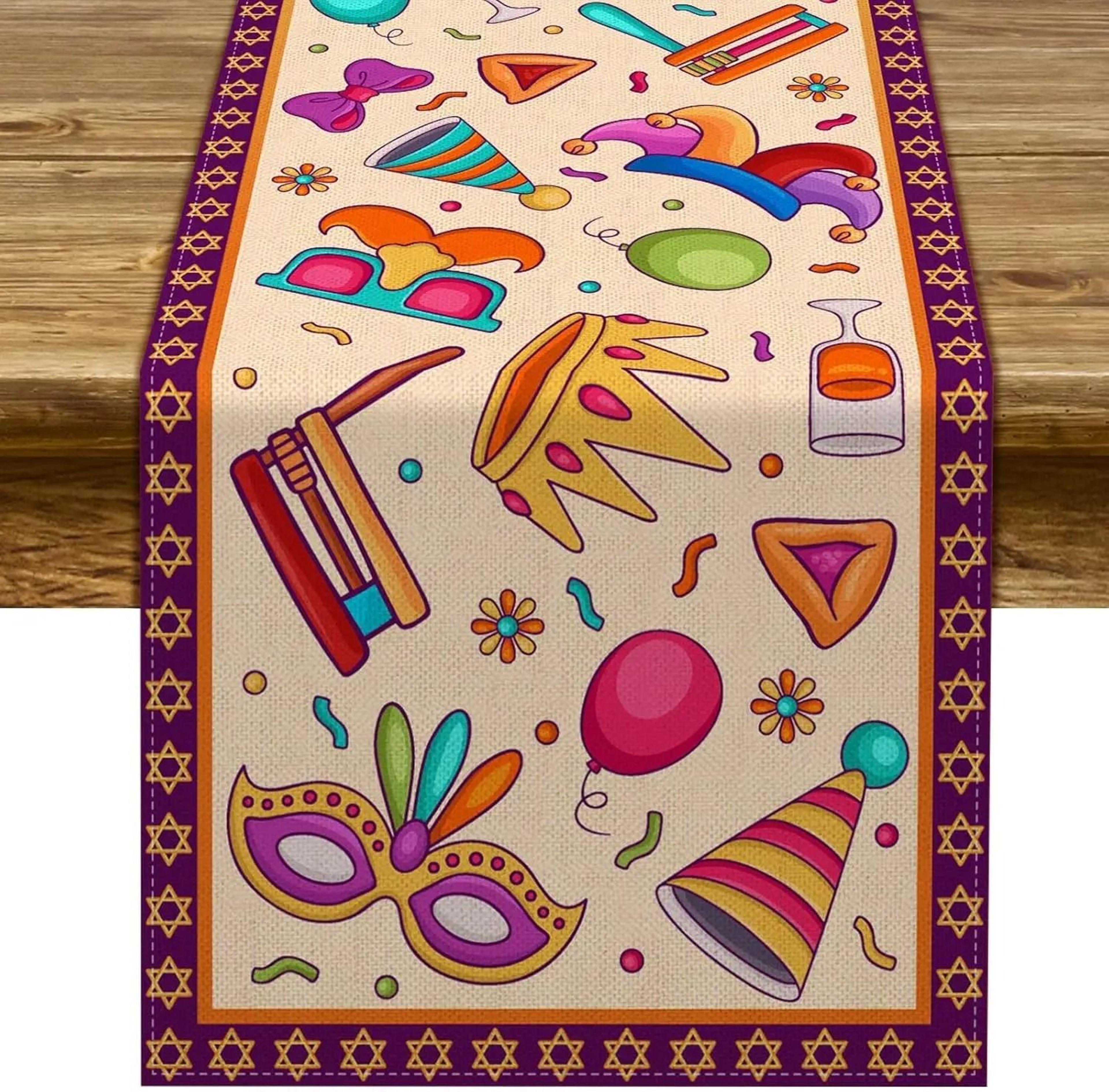 purim linen table runner jewish holiday carnival dining table decor