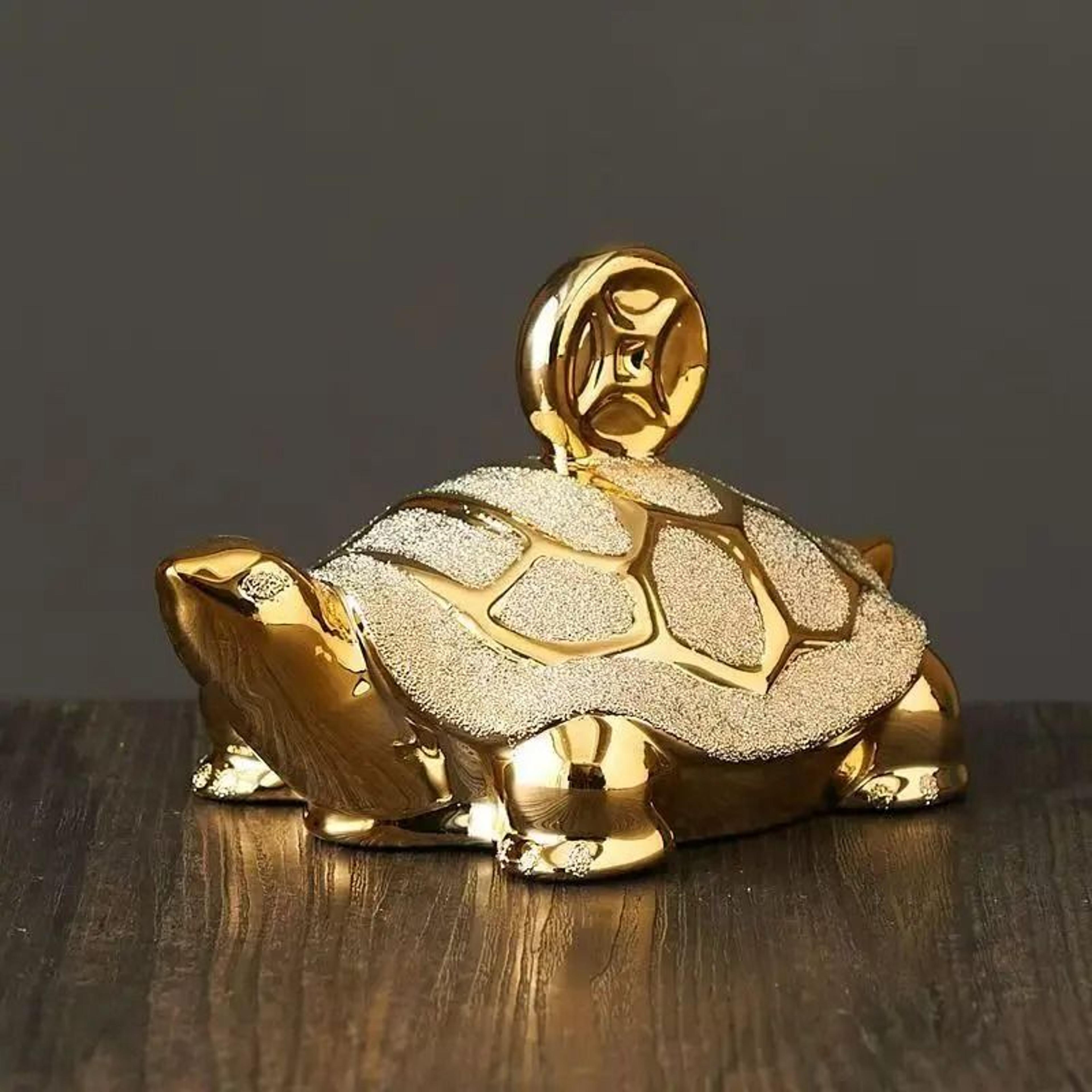 gold money turtle figurine ceramic feng shui desk decor for wealth and luck