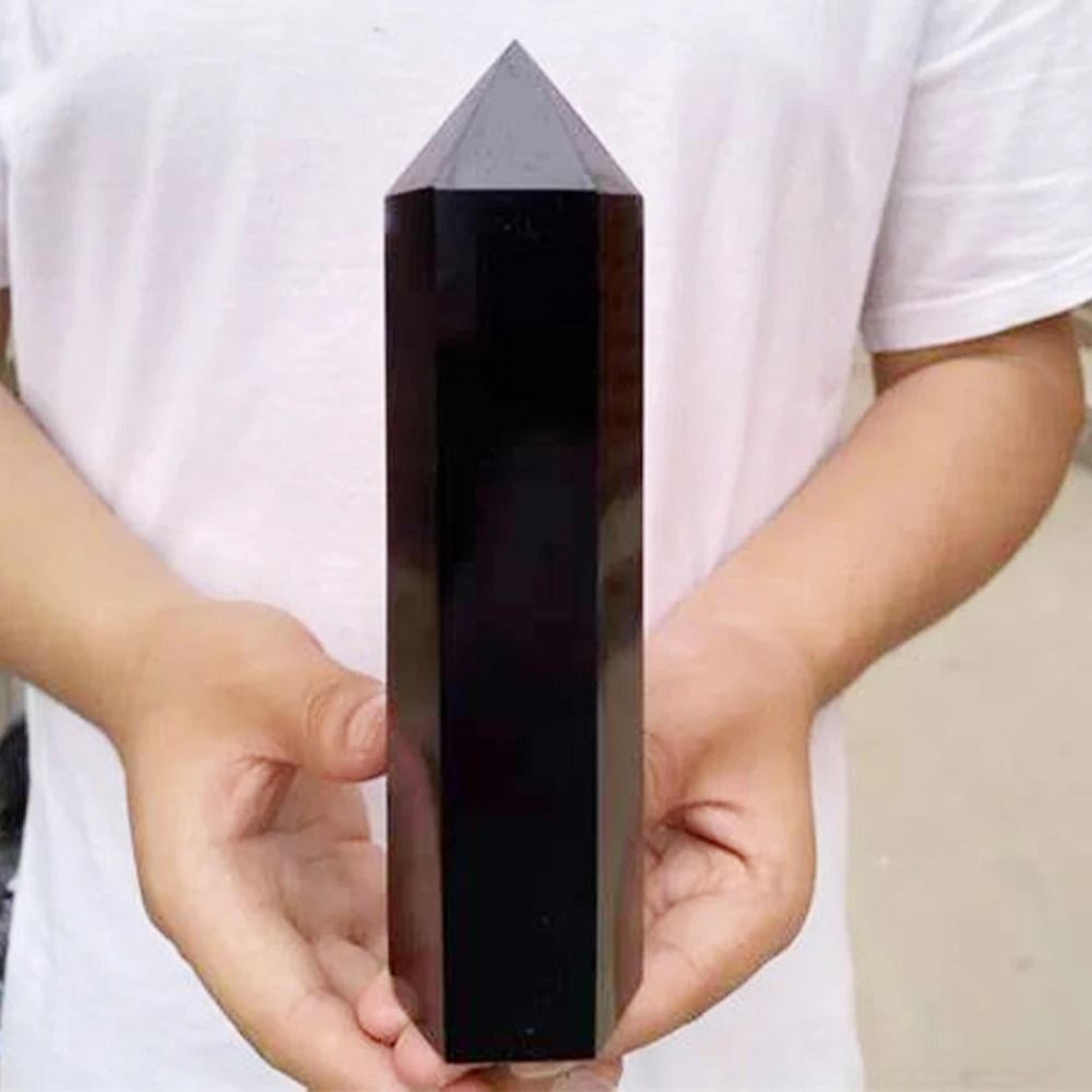 obsidian crystal point black obsidian tower hexagonal crystal wand decor