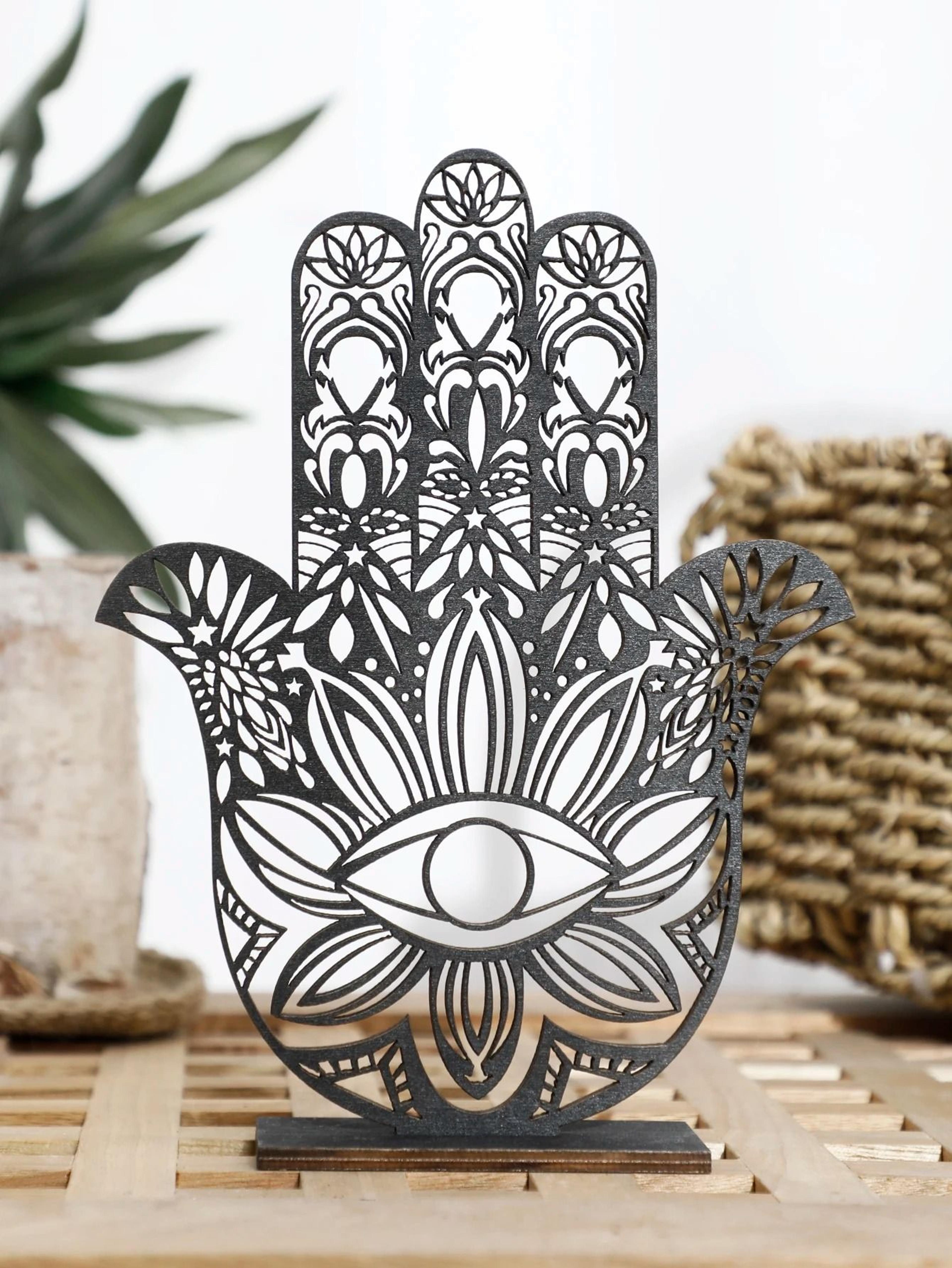 hamsa hand decor wooden evil eye desk ornament aesthetic spiritual home accent
