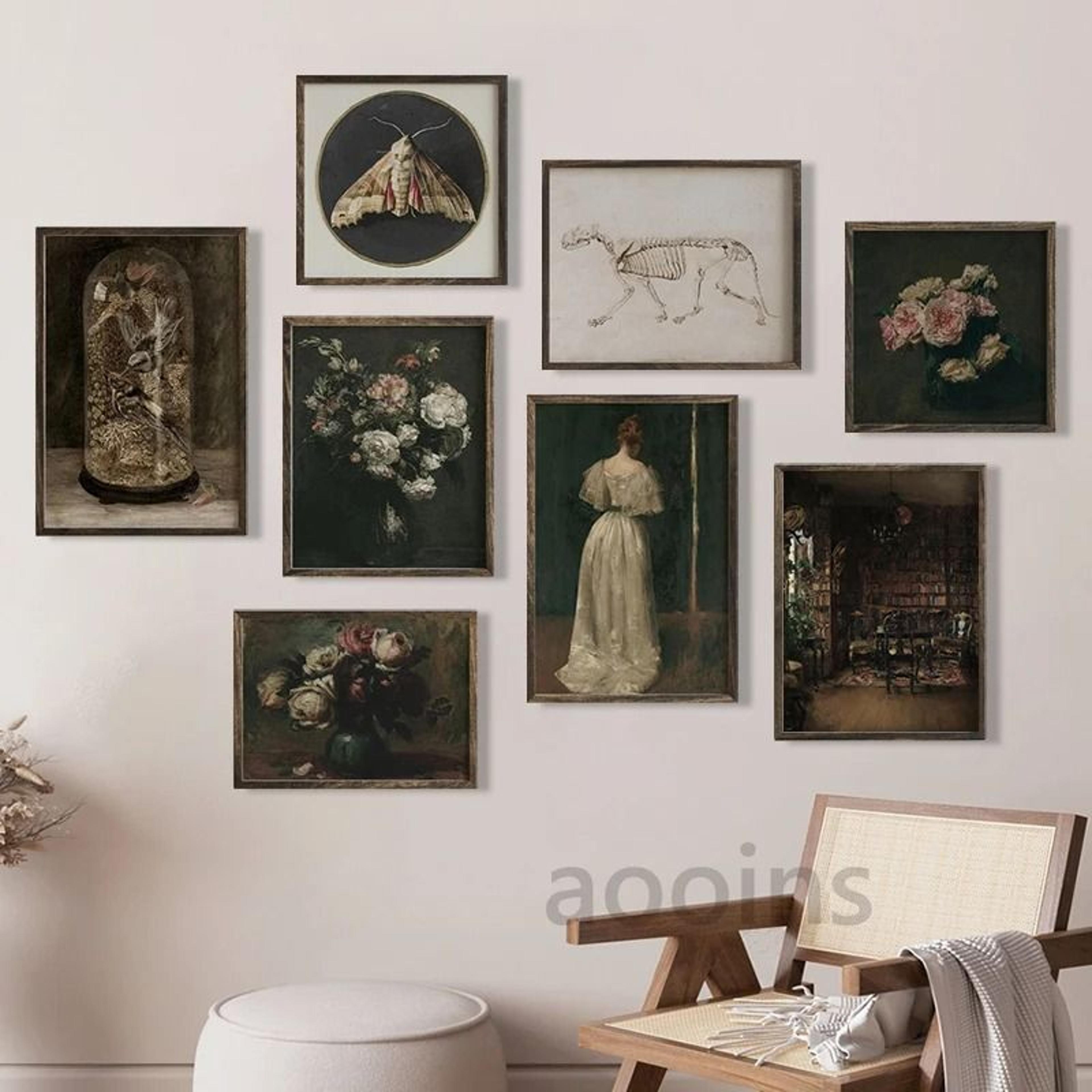 vintage owl canvas wall art dark academia cottagecore nature print decor