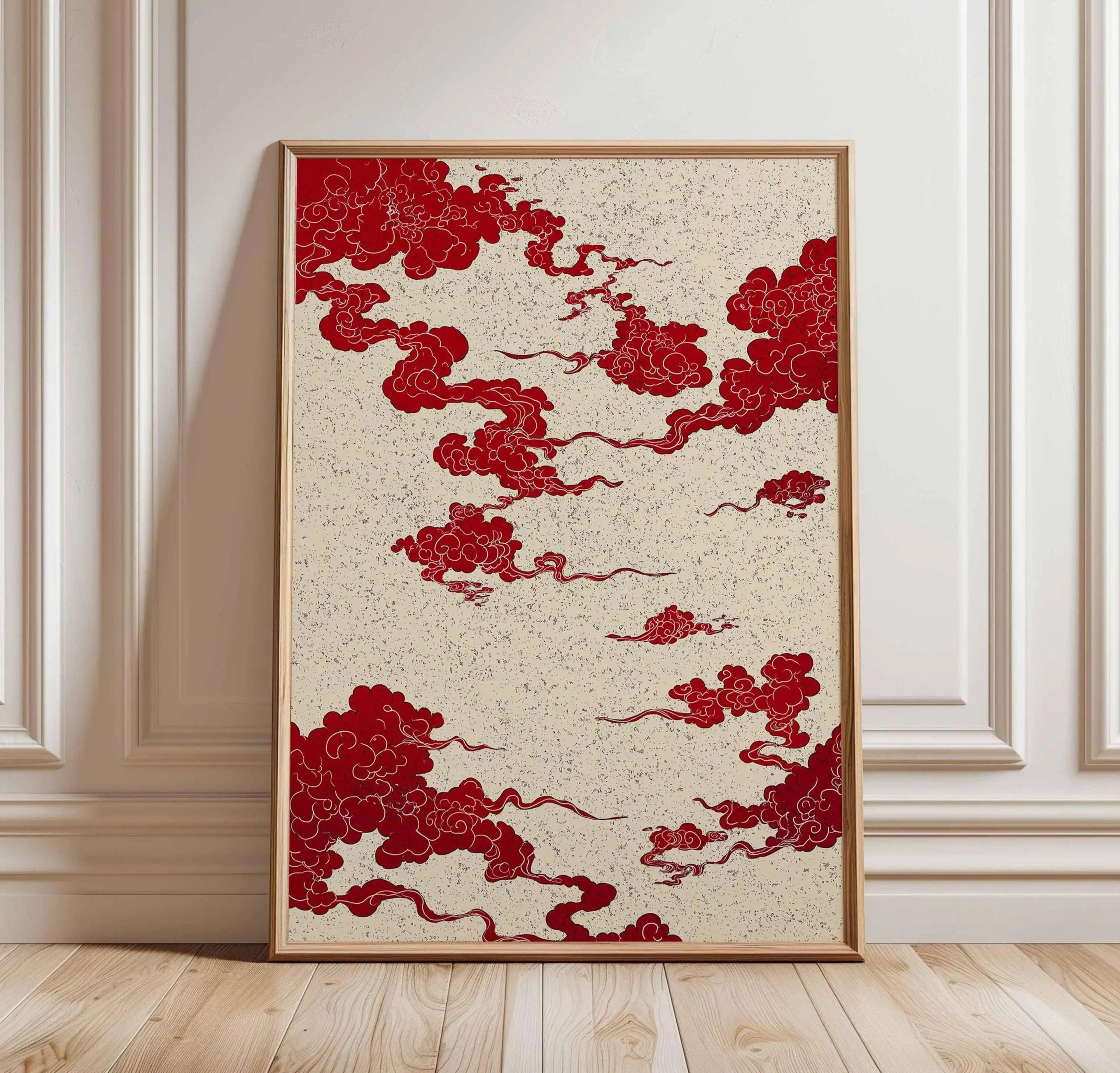 japanese crane ukiyoe canvas wall art red sun vintage poster