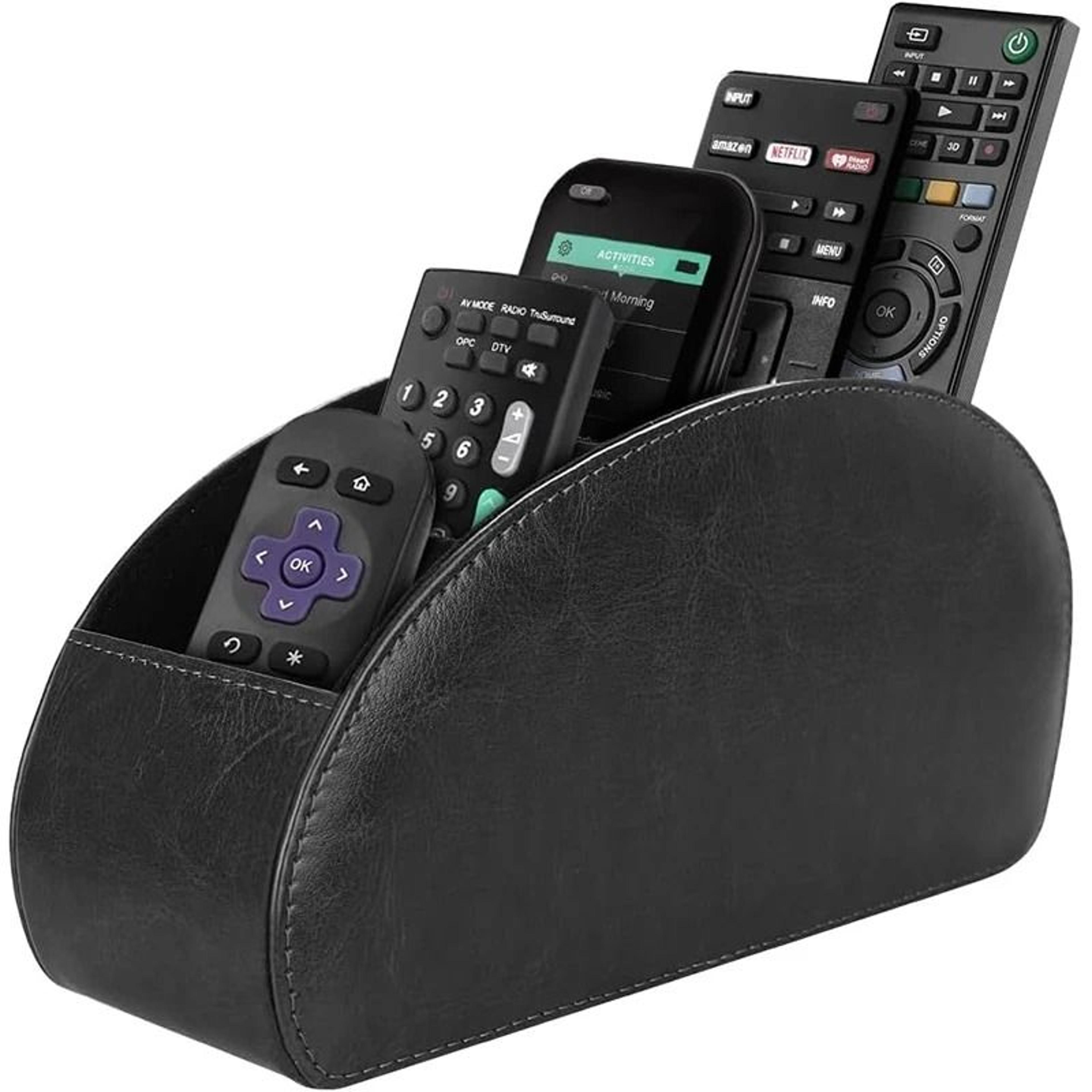 pu leather remote control organizer with 5 compartments desktop storage caddy