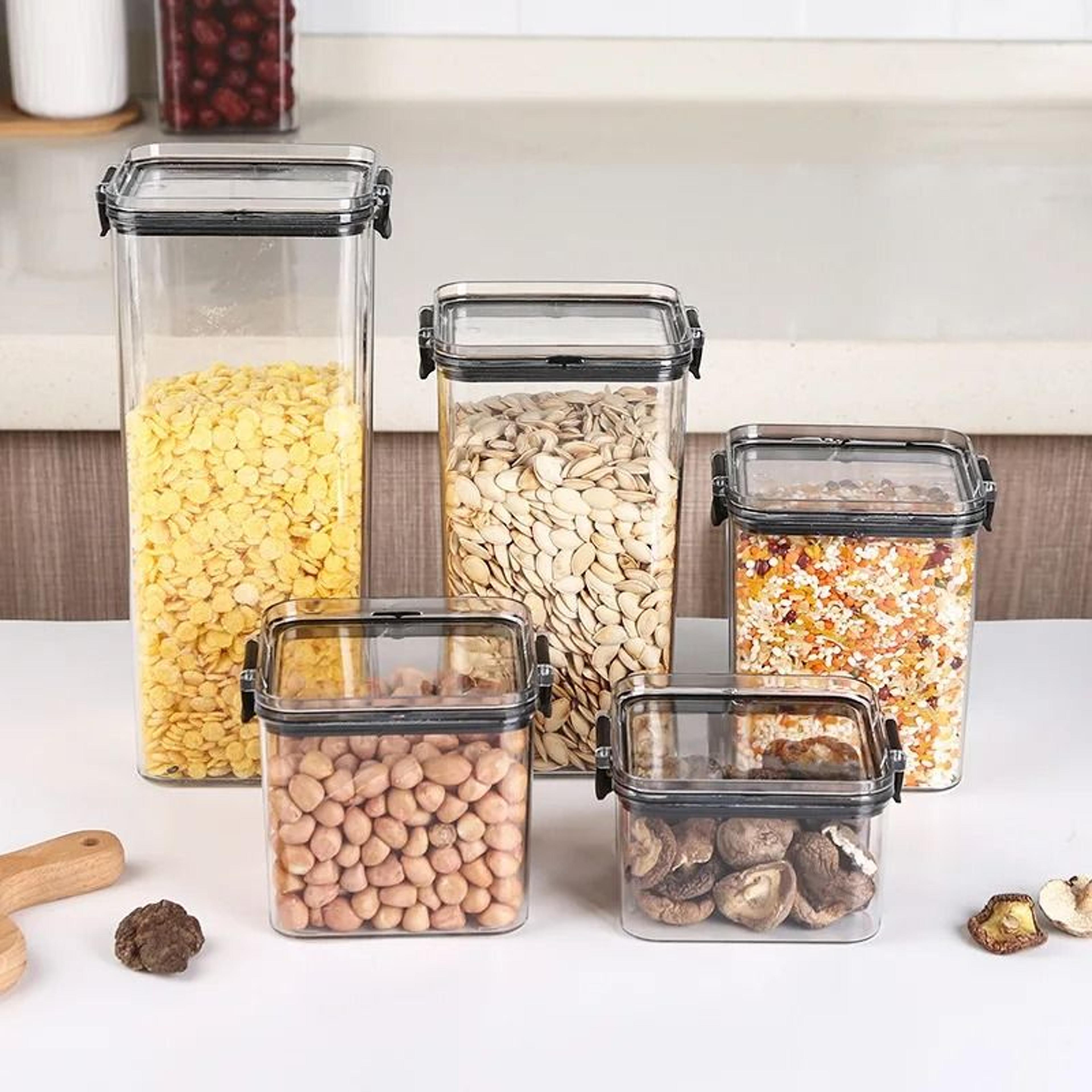 5 piece airtight kitchen storage containers stackable grain organizer set