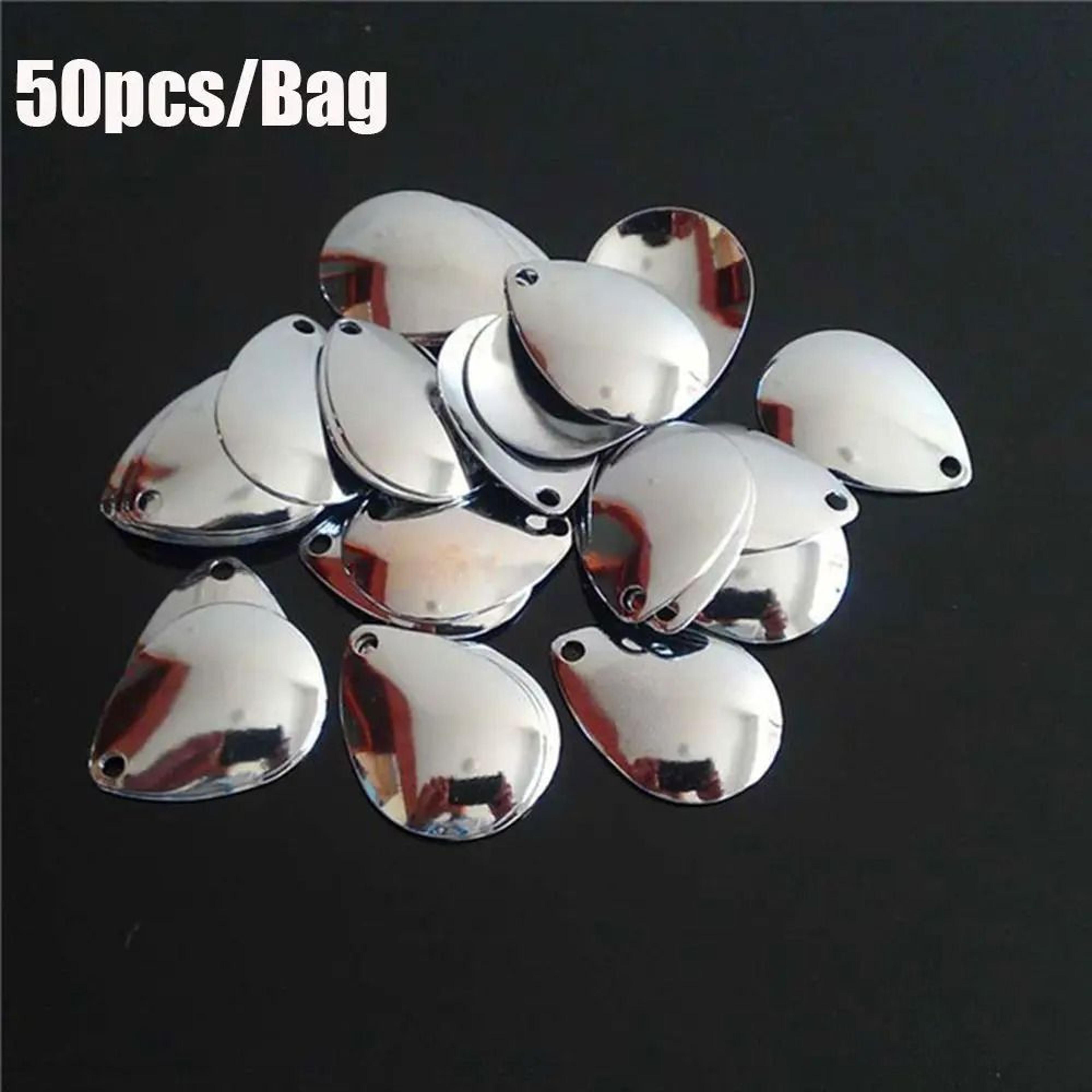 50pcs fishing spinner blades metal lure accessories smooth nickel spoon set