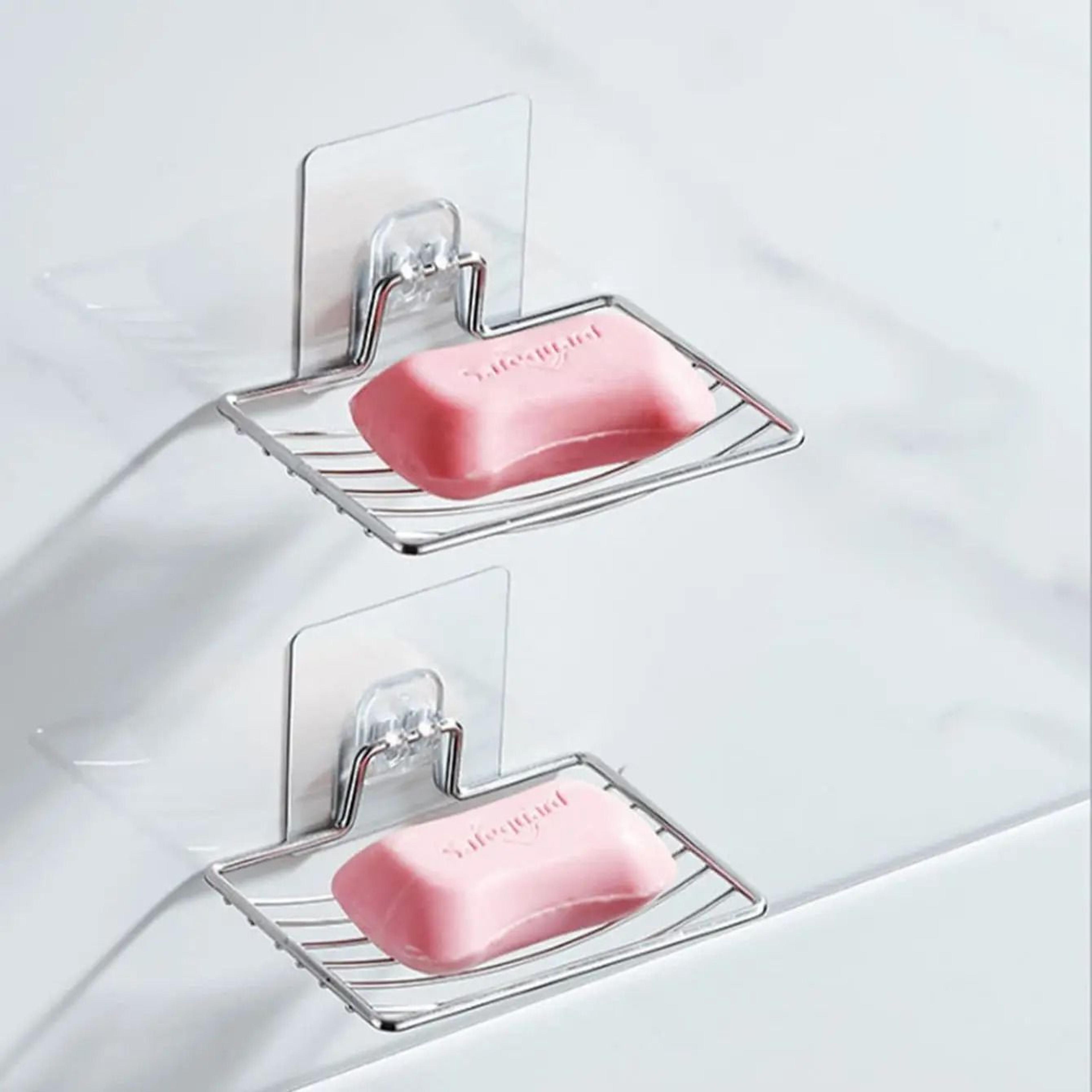 stainless steel soap holder adhesive wall mounted drain rack bathroom organizer