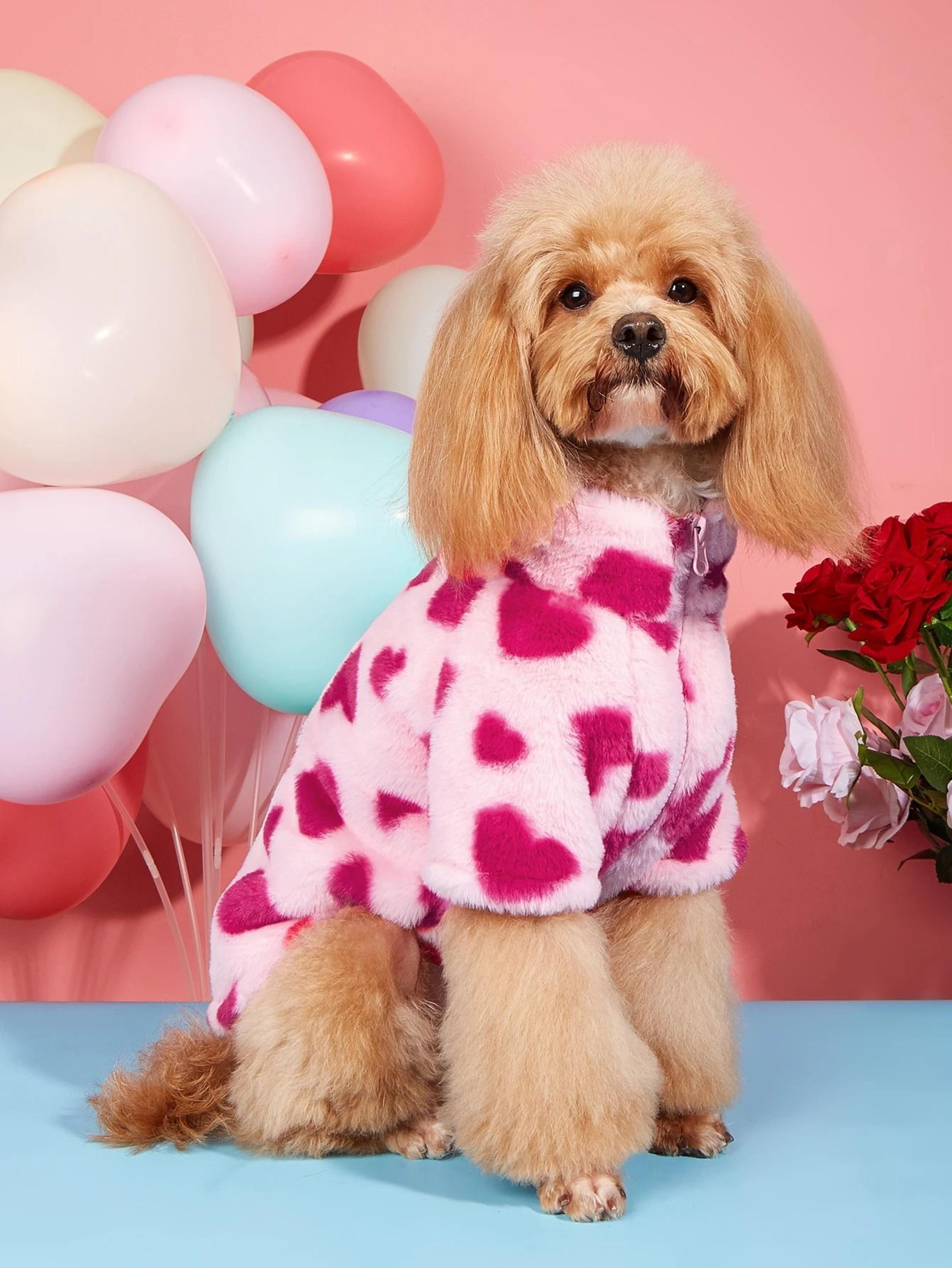 super soft warm winter dog hoodie heart print plush jacket for small and medium dogs