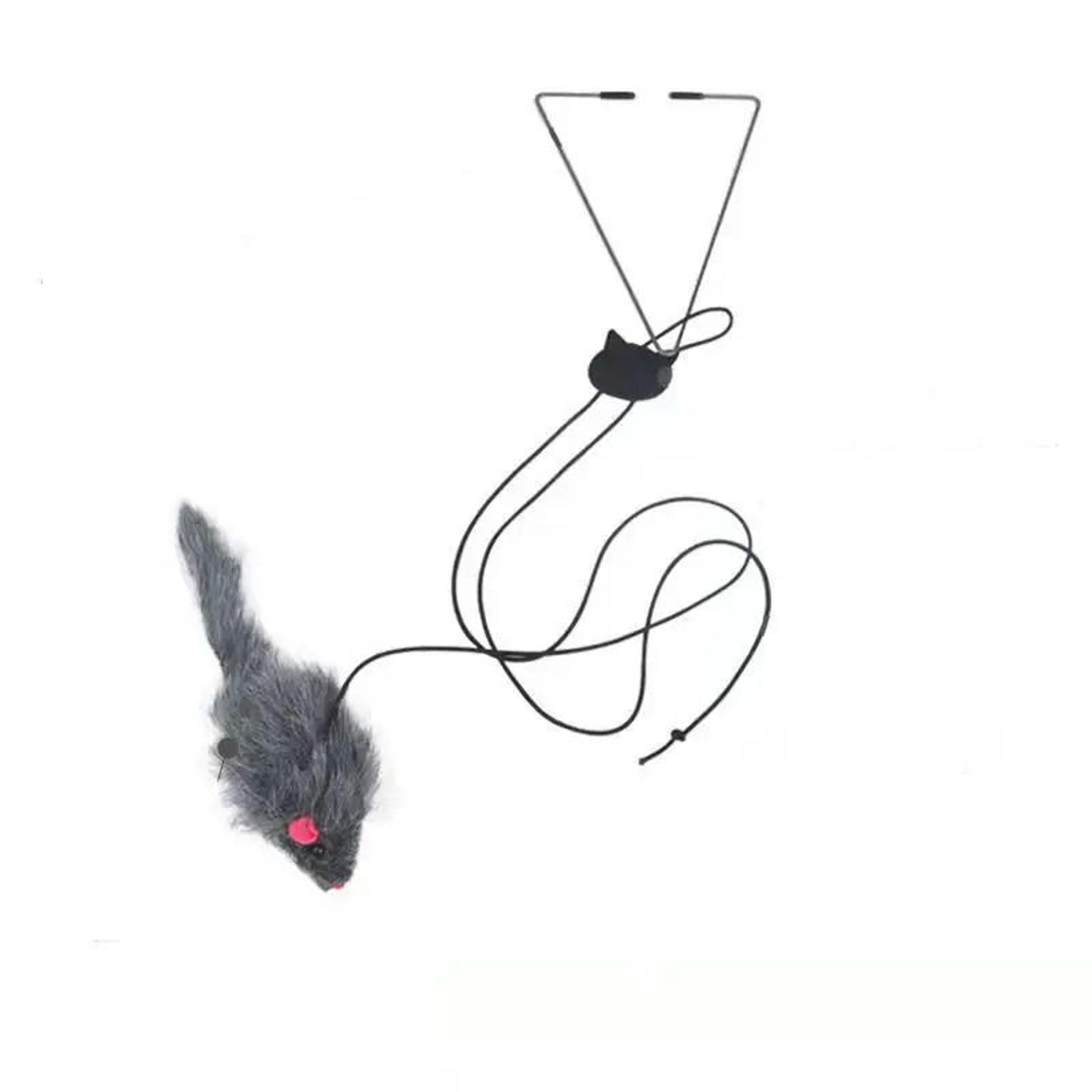 interactive hanging door cat toy with plush mouse and elastic teaser