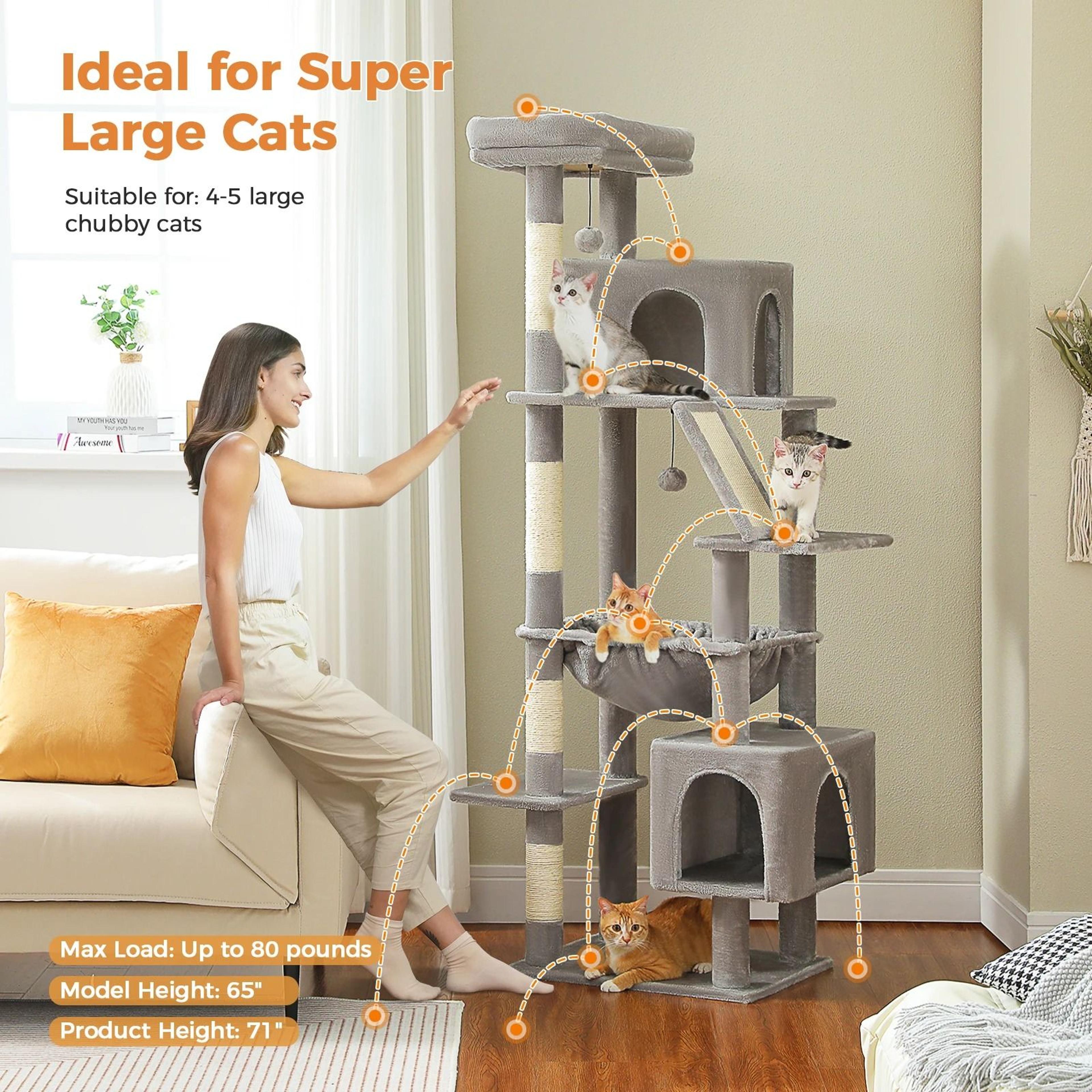 tall cat tree for large cats multi level cat tower with condo beds and scratching posts