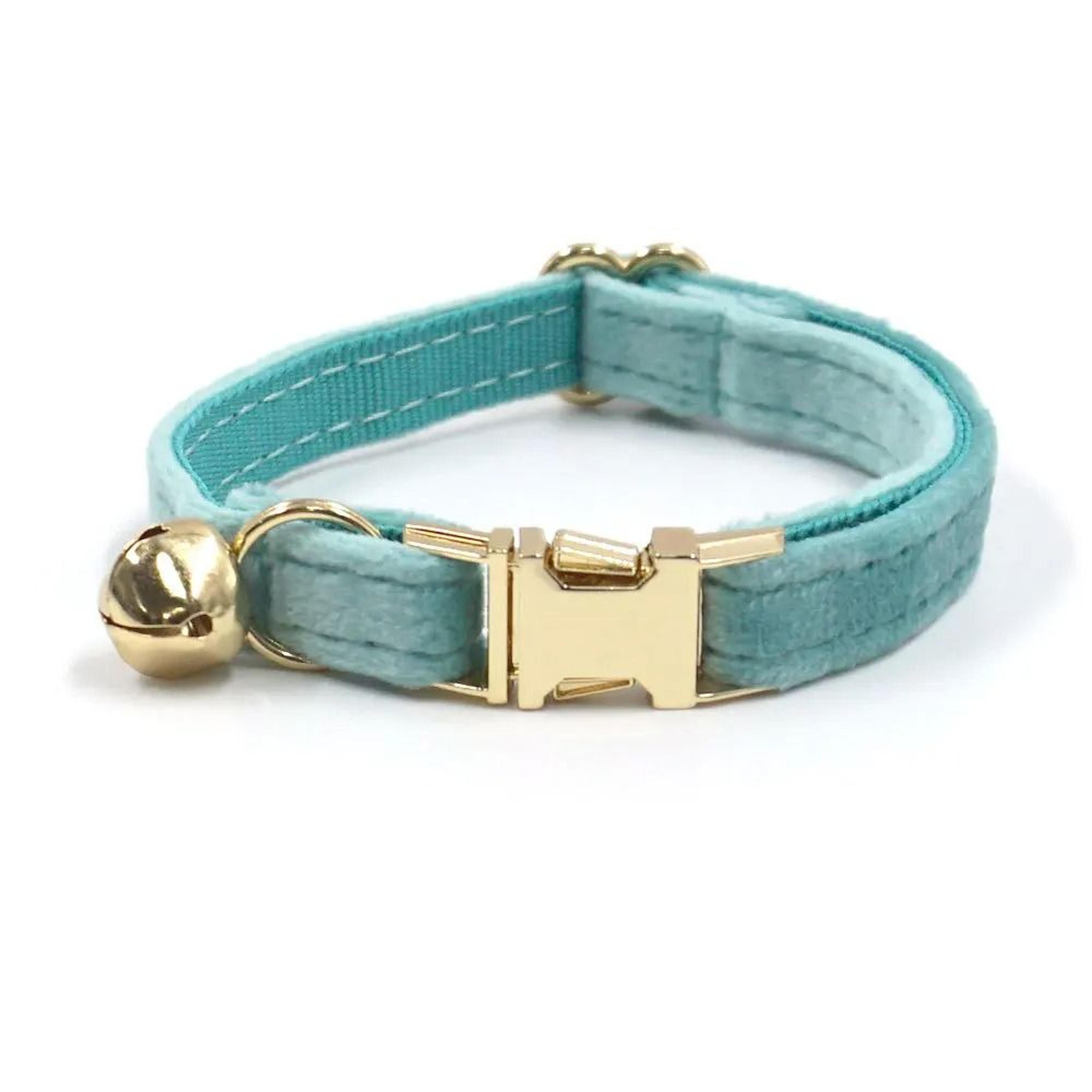 personalized velvet cat collar with engraved name tag bell and bow tie
