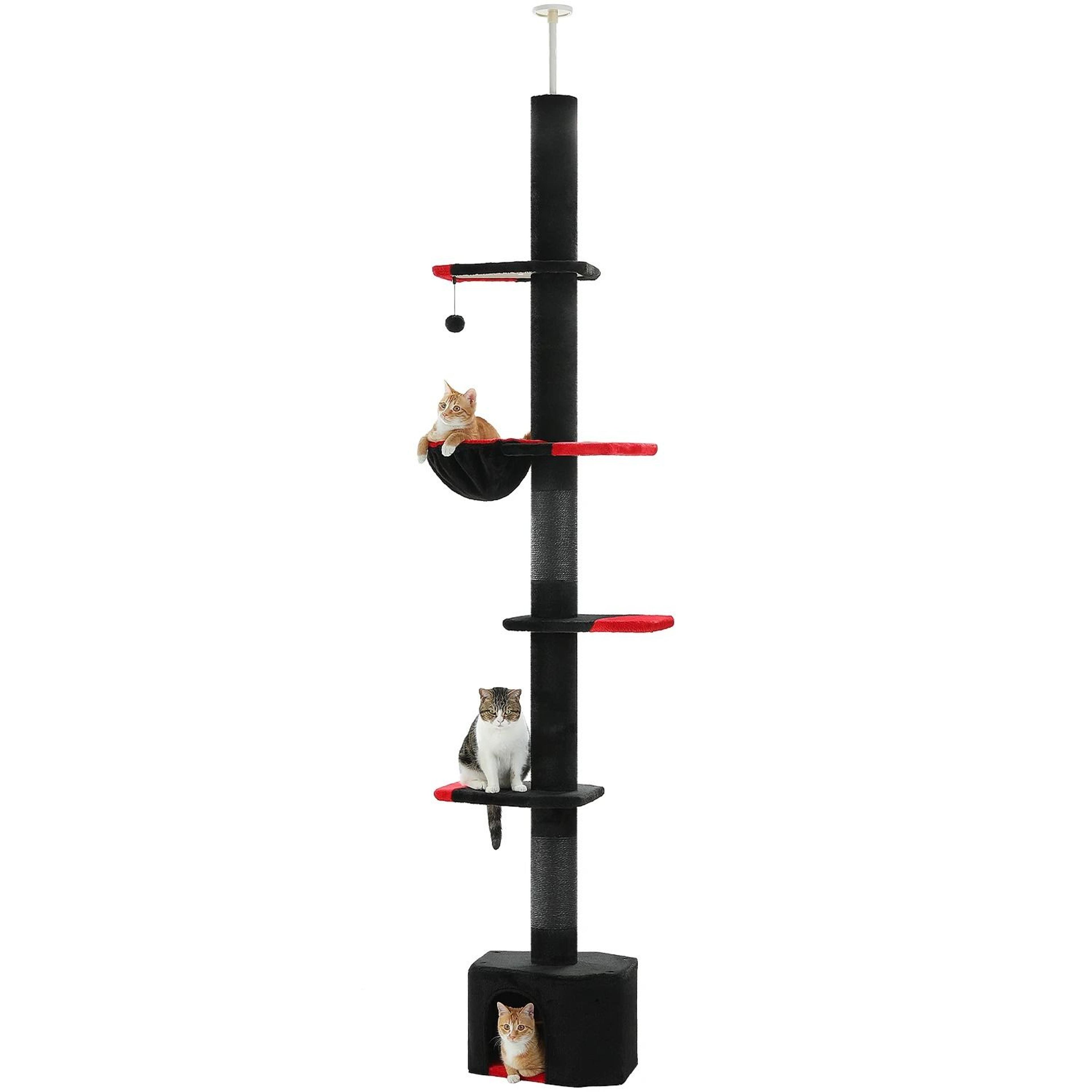 adjustable floor to ceiling cat tree tower with condo hammock and scratching posts