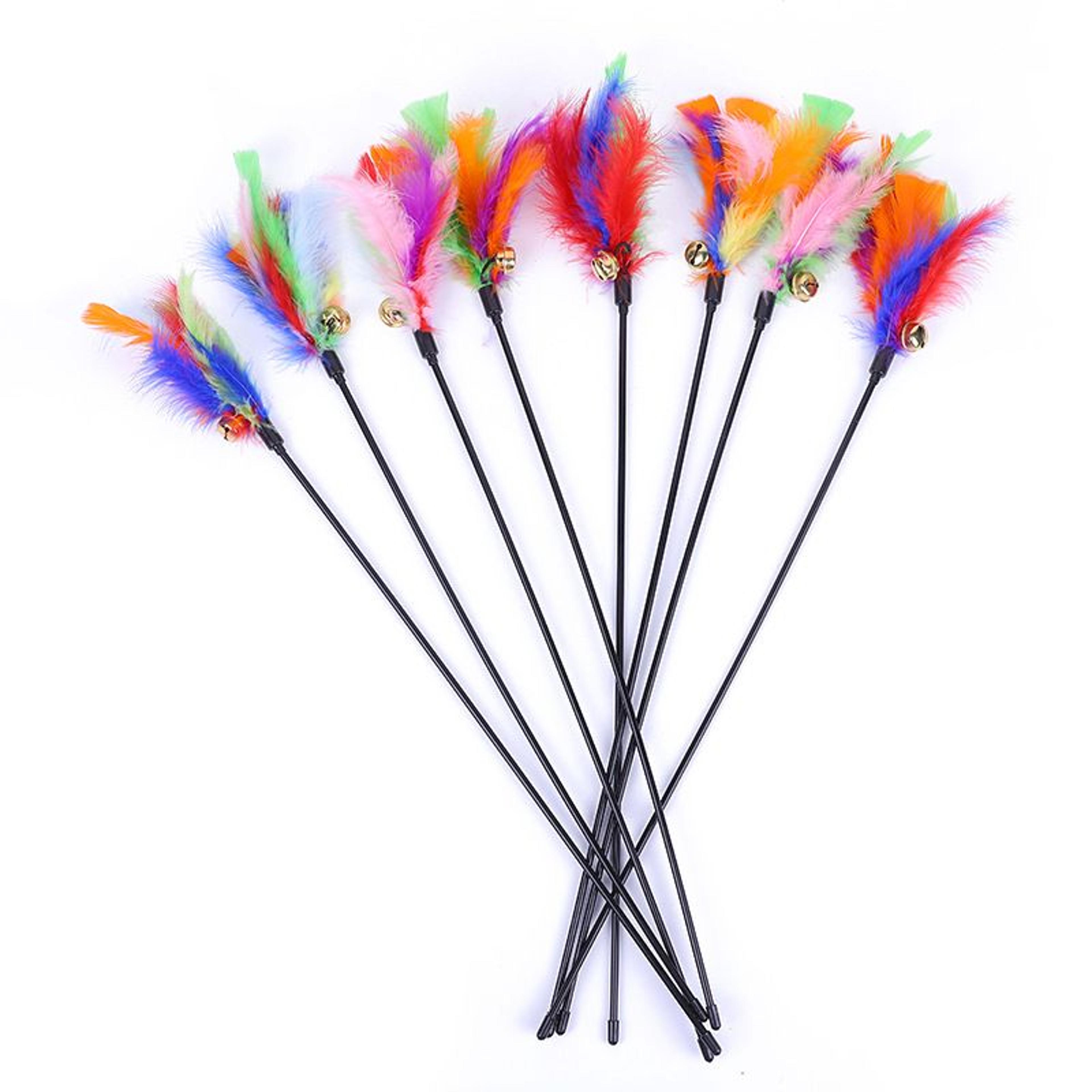 5 piece cat teaser wand turkey feather interactive wire chaser toy set with bells
