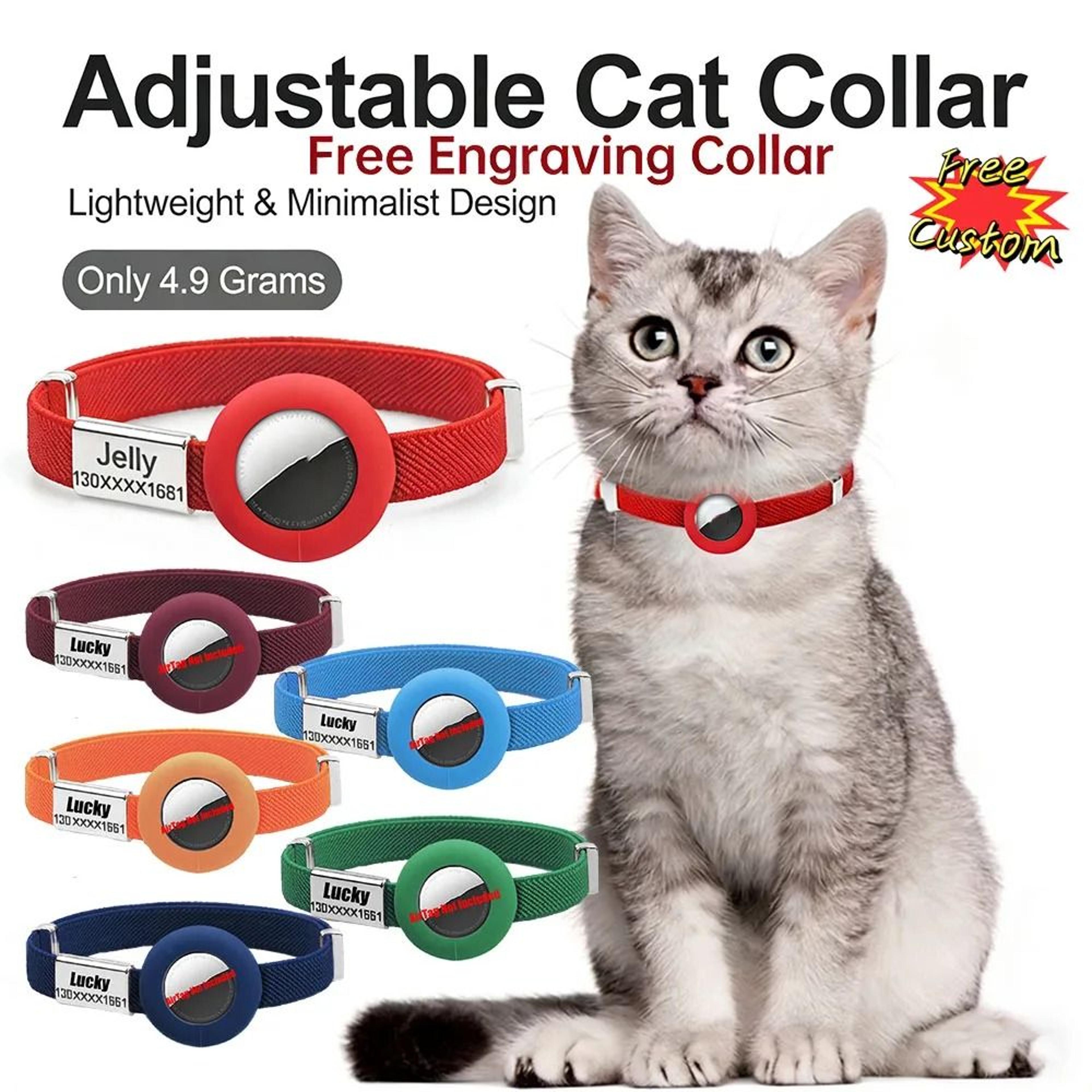 elastic airtag cat collar with custom name tag and tracker holder