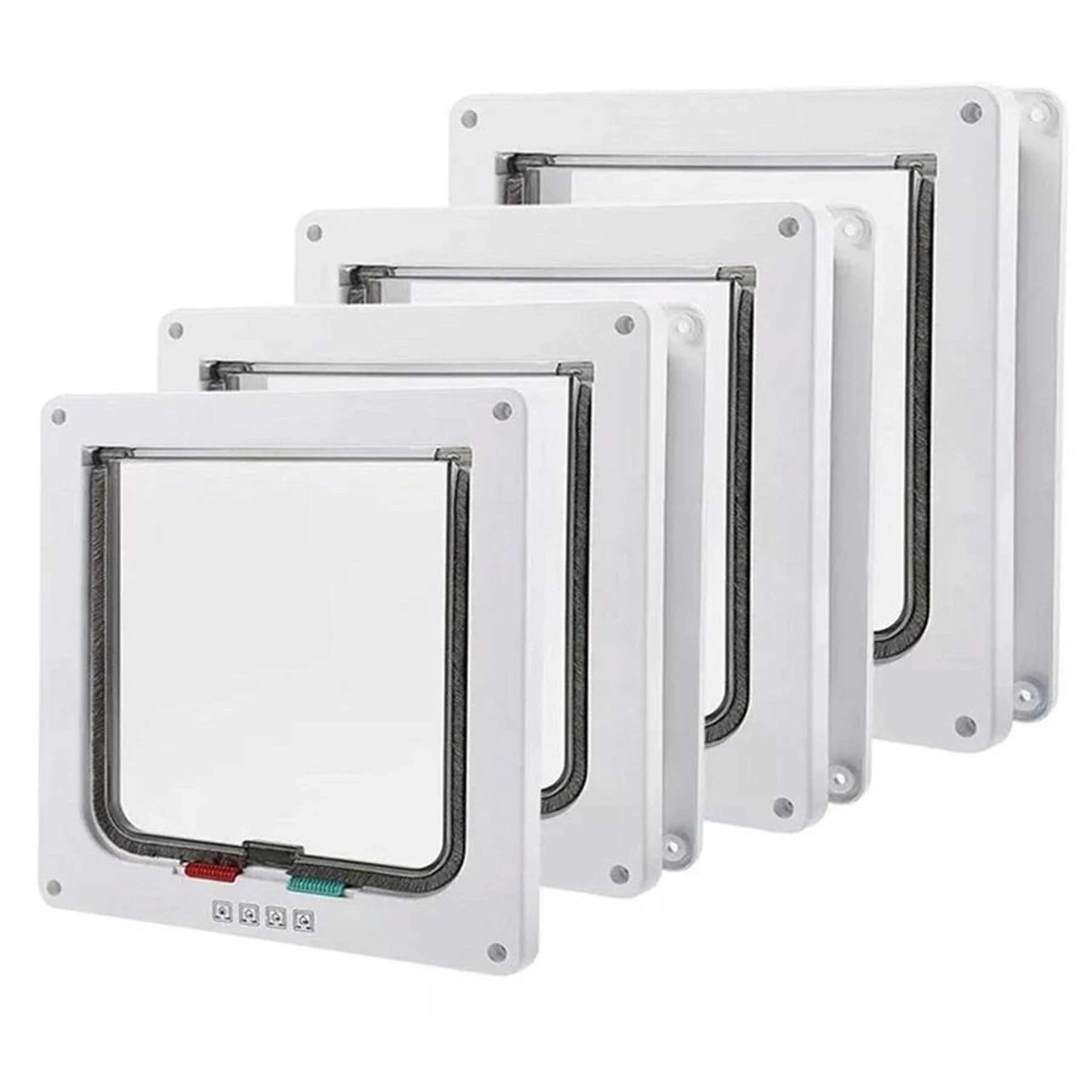 weatherproof four way locking cat door for interior cabinet and garage access