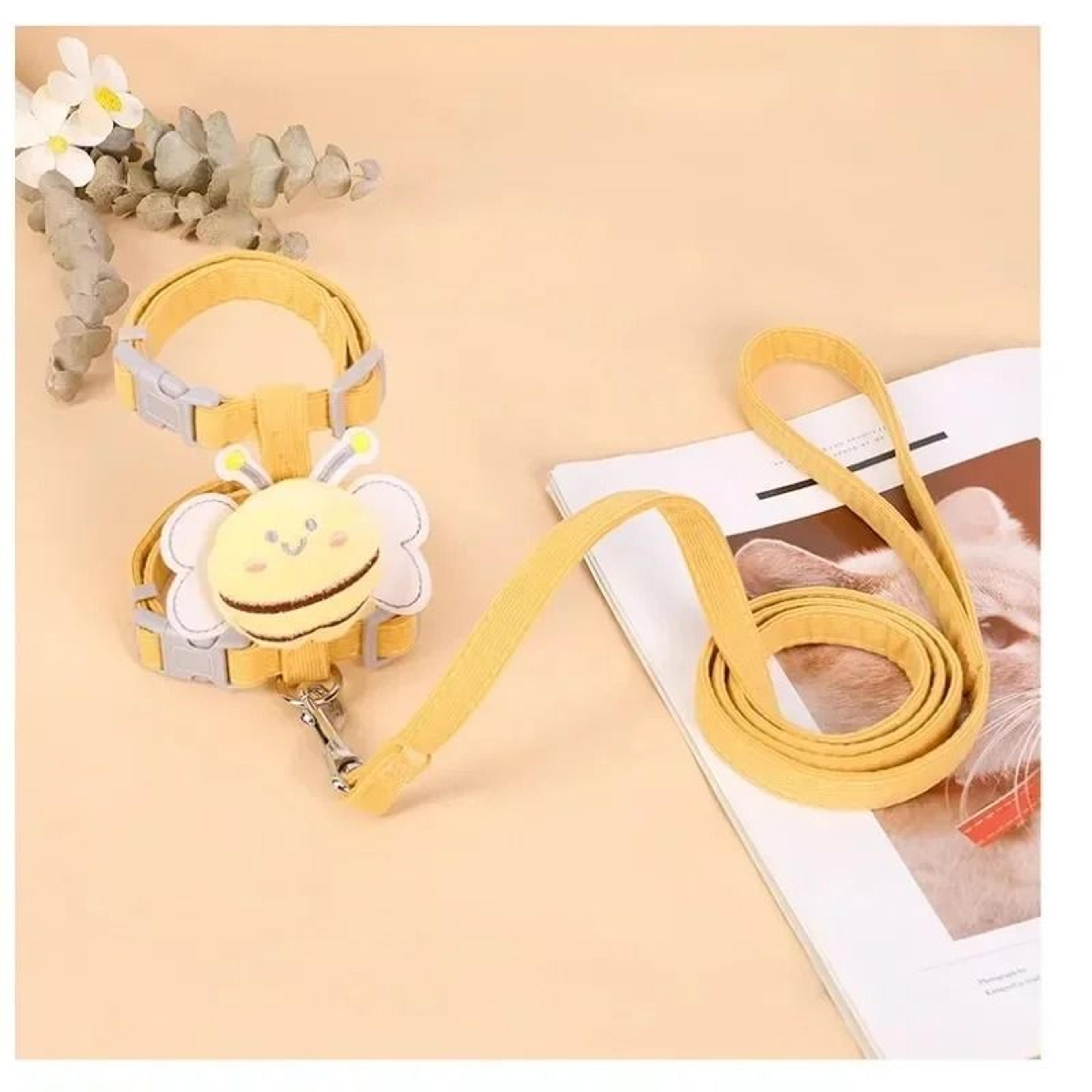 adjustable cartoon bee cat harness leash collar set for small medium pets