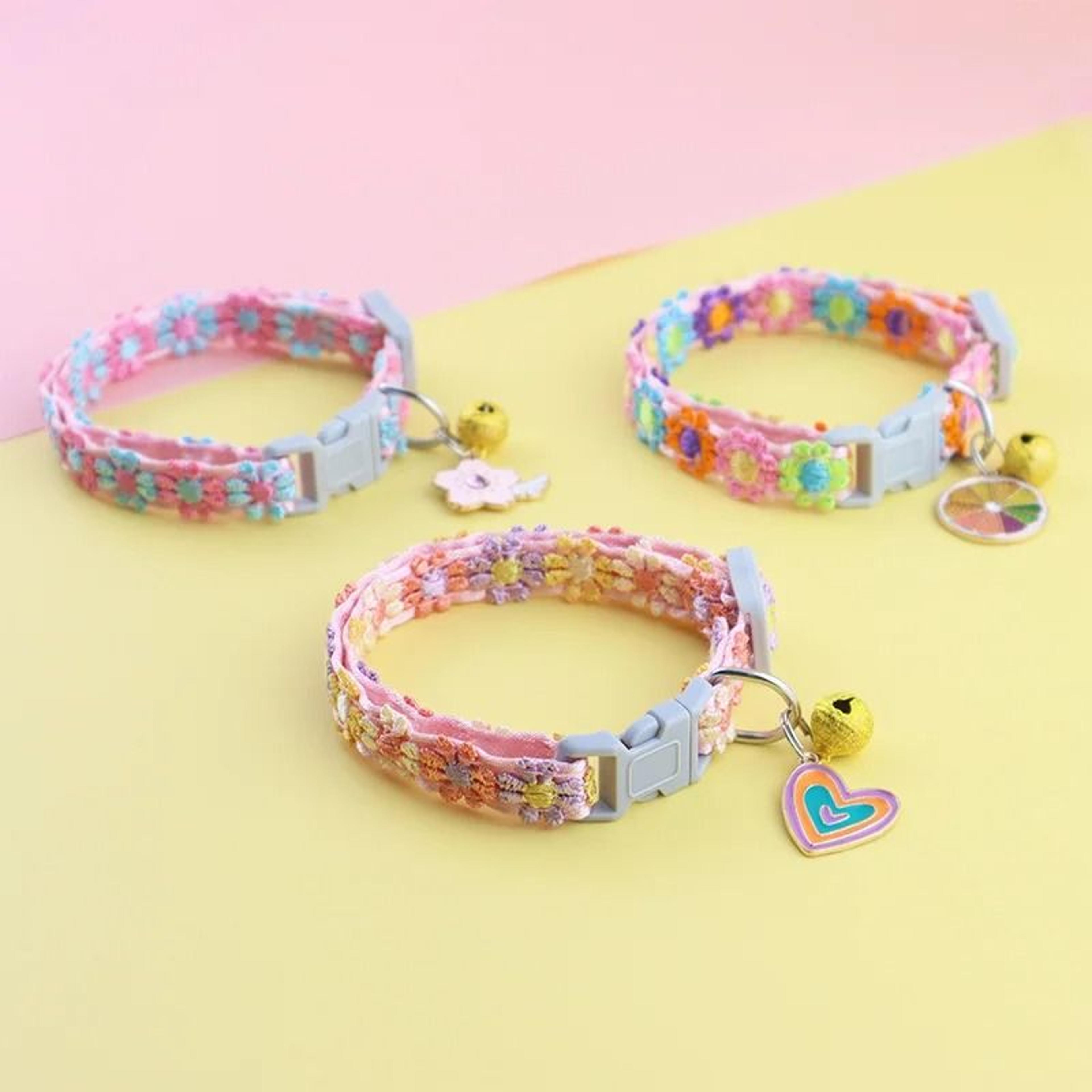 colorful paw print pet collar with bell for cats puppies and small dogs